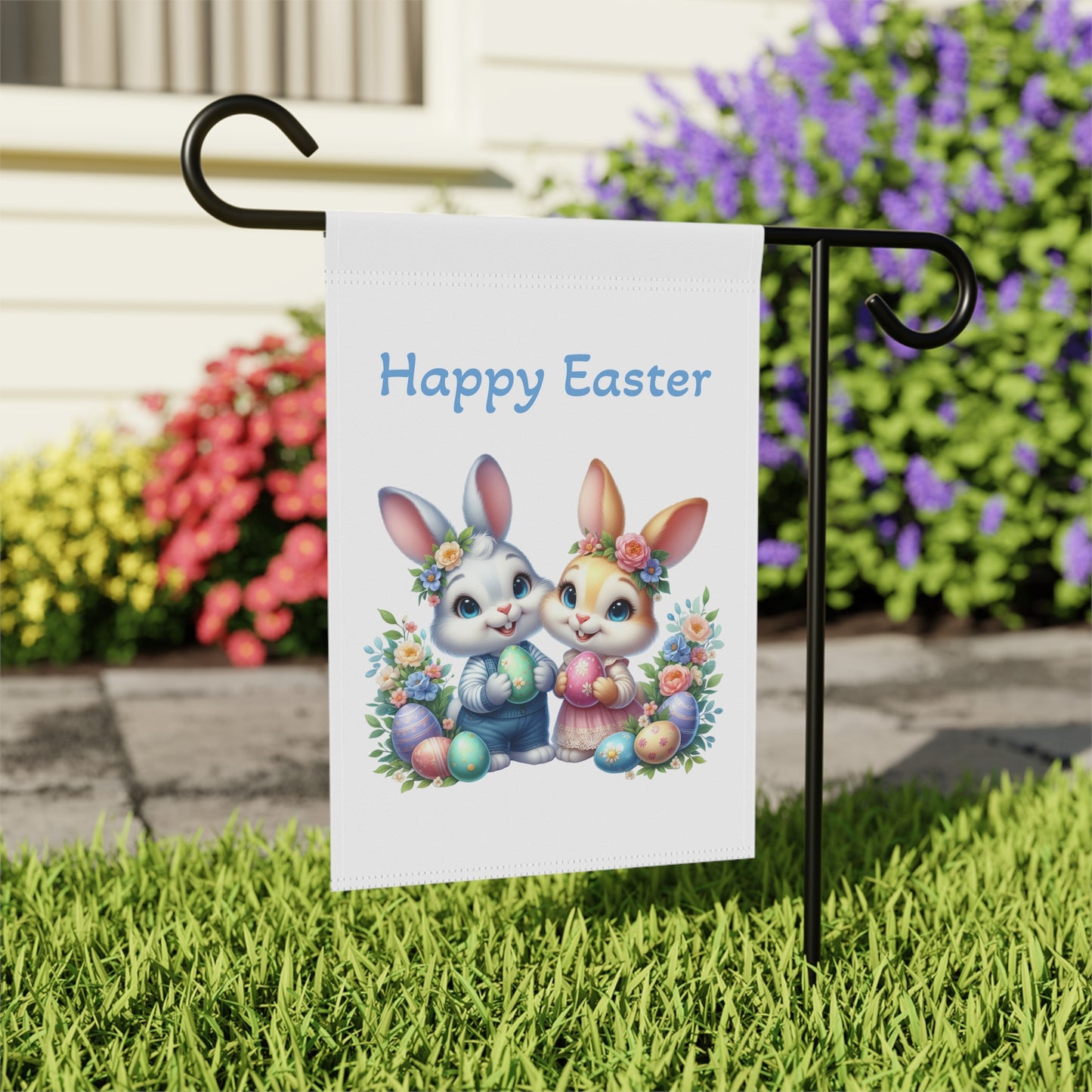Cute Bunnies Happy Easter Garden Flag