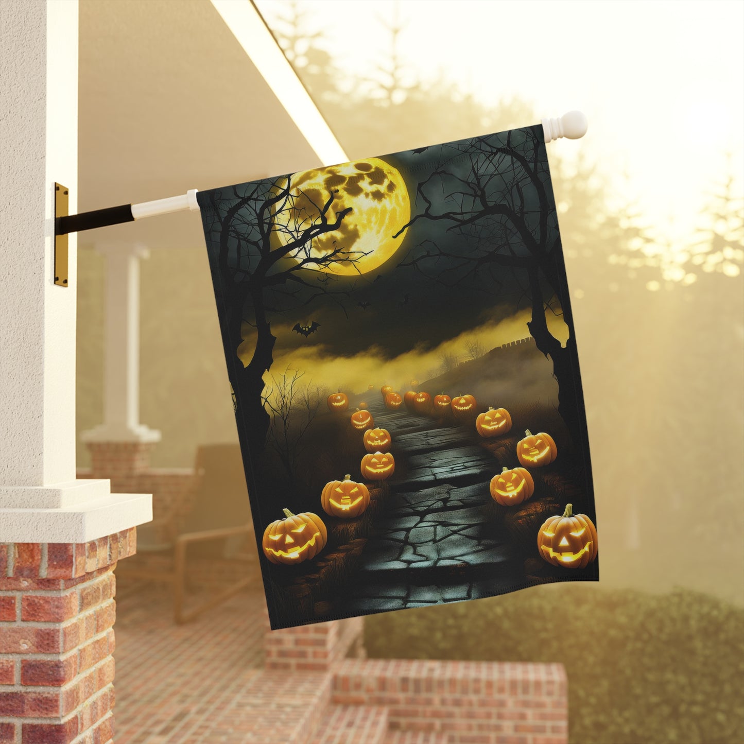 Misty Jack-O'-Lantern Path Halloween Garden Flag / House Banner