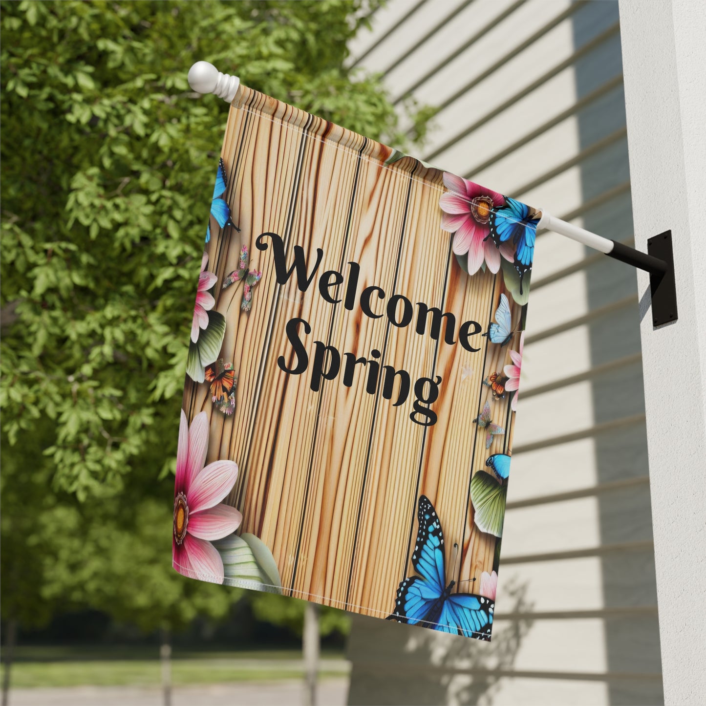 Rustic Wood Welcome Spring Garden Flag