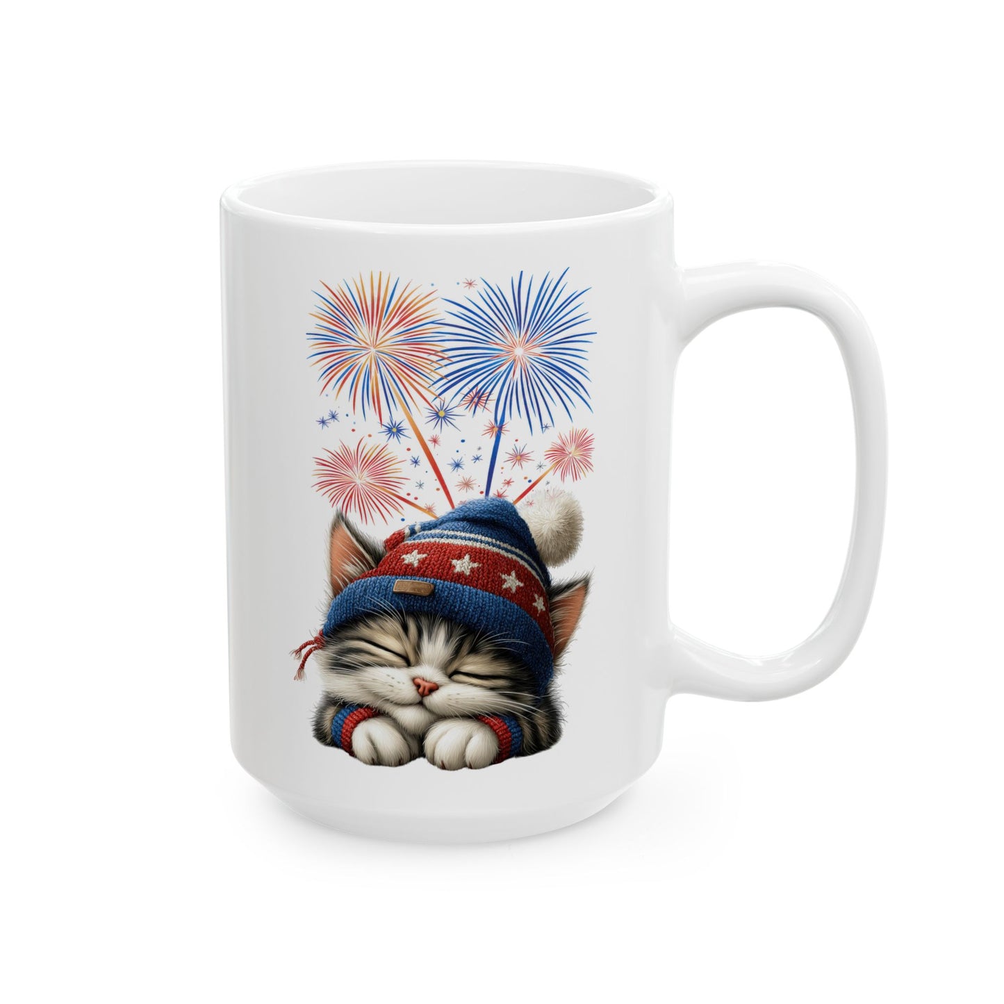 Sleepy Patriotic Kitten 4th of July Coffee Mug