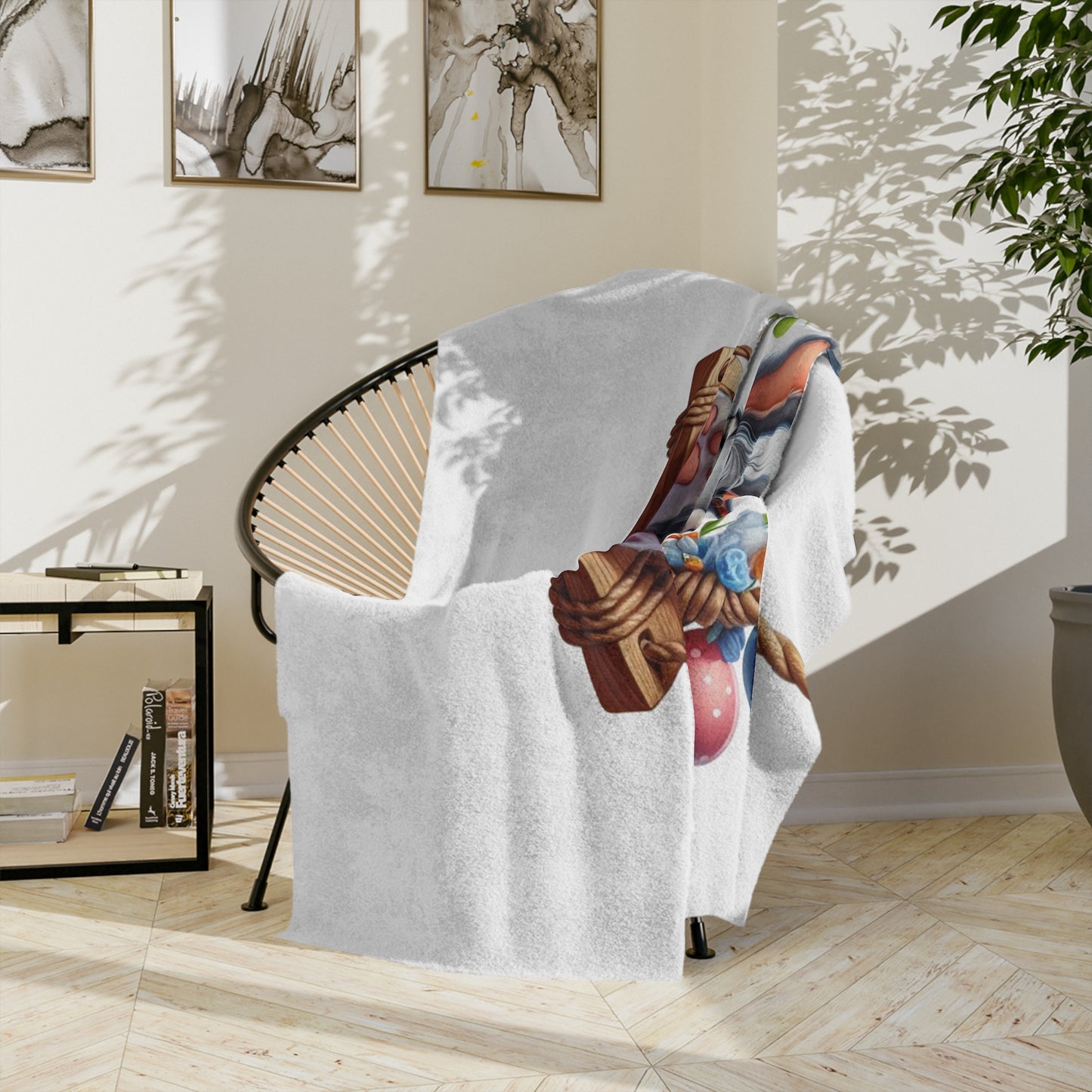 Playful Bunny on Swing Velveteen Blanket