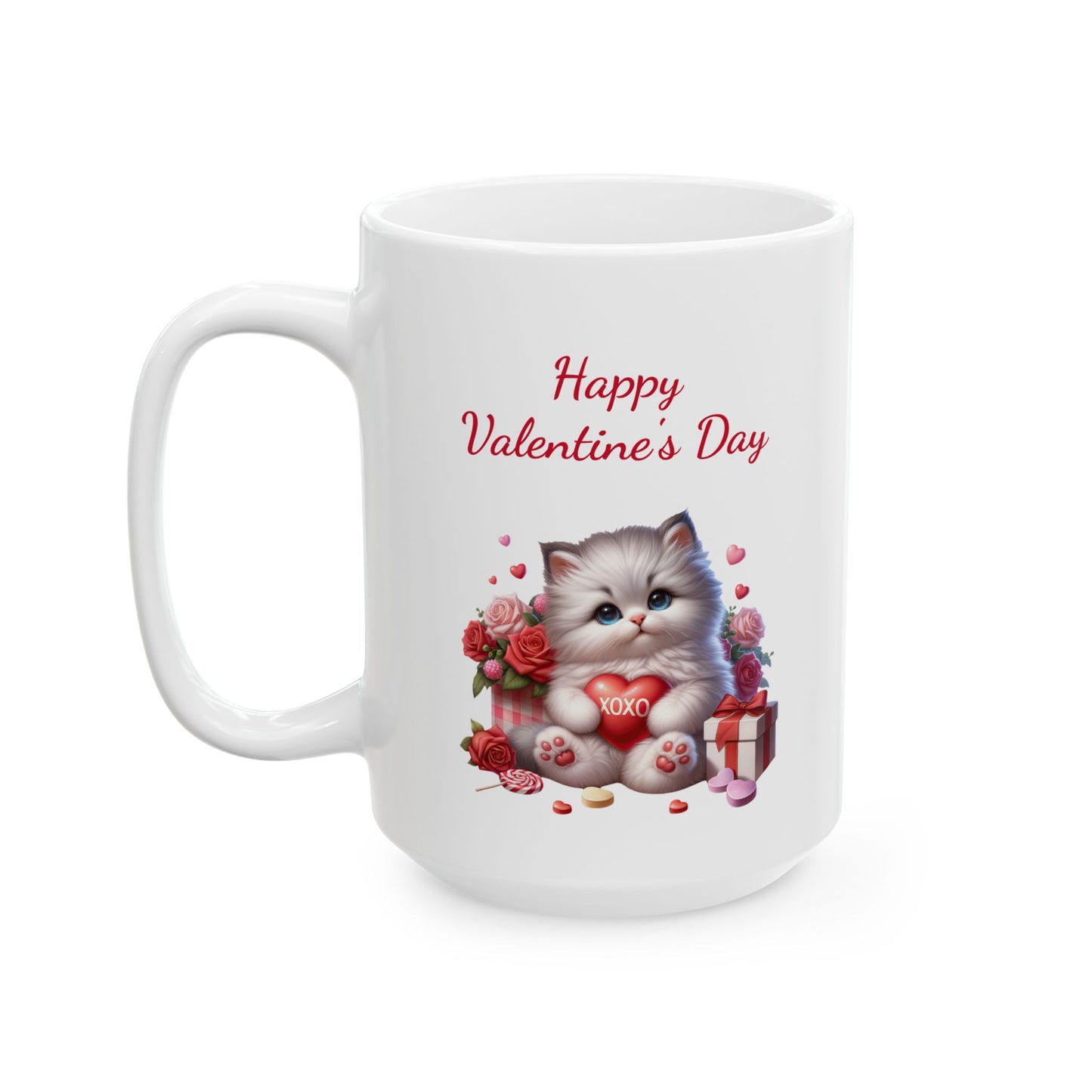Adorable Kitten "Happy Valentines Day" Coffee Mug