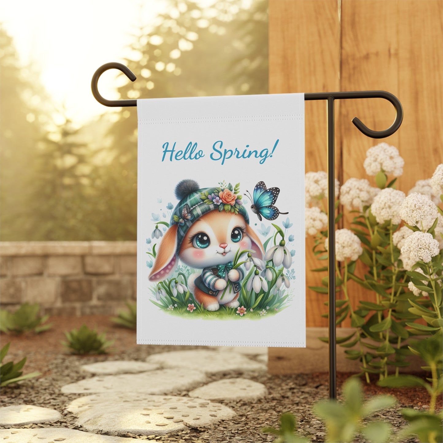 "Hello Spring!" Cute Bunny Garden Flag