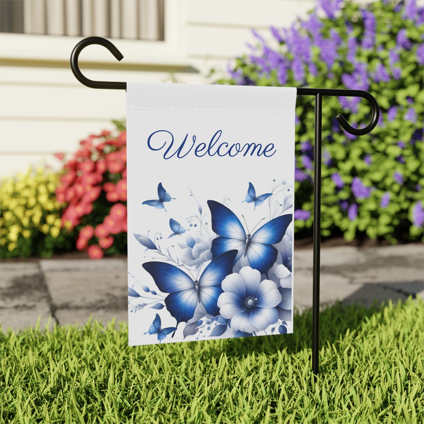 Blue Butterflies Welcome Garden Flag