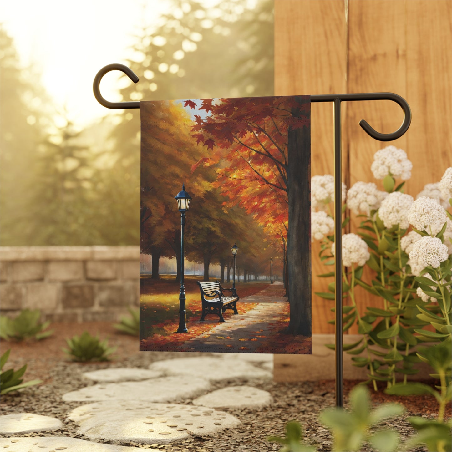 Vibrant Autumn Park Lane Garden Flag