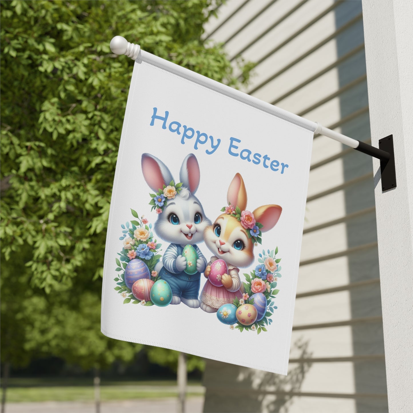 Cute Bunnies Happy Easter Garden Flag