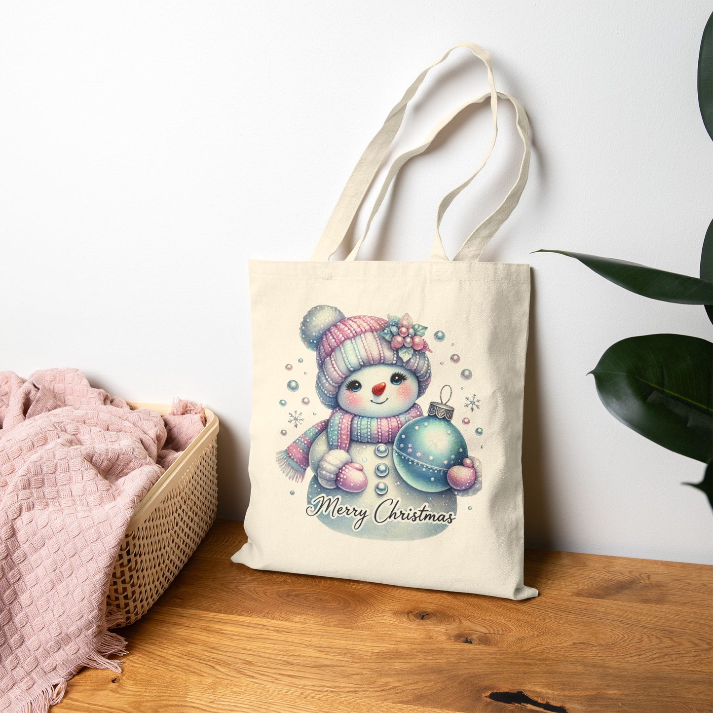 Cute Snowman Holiday Reusable Tote Bag