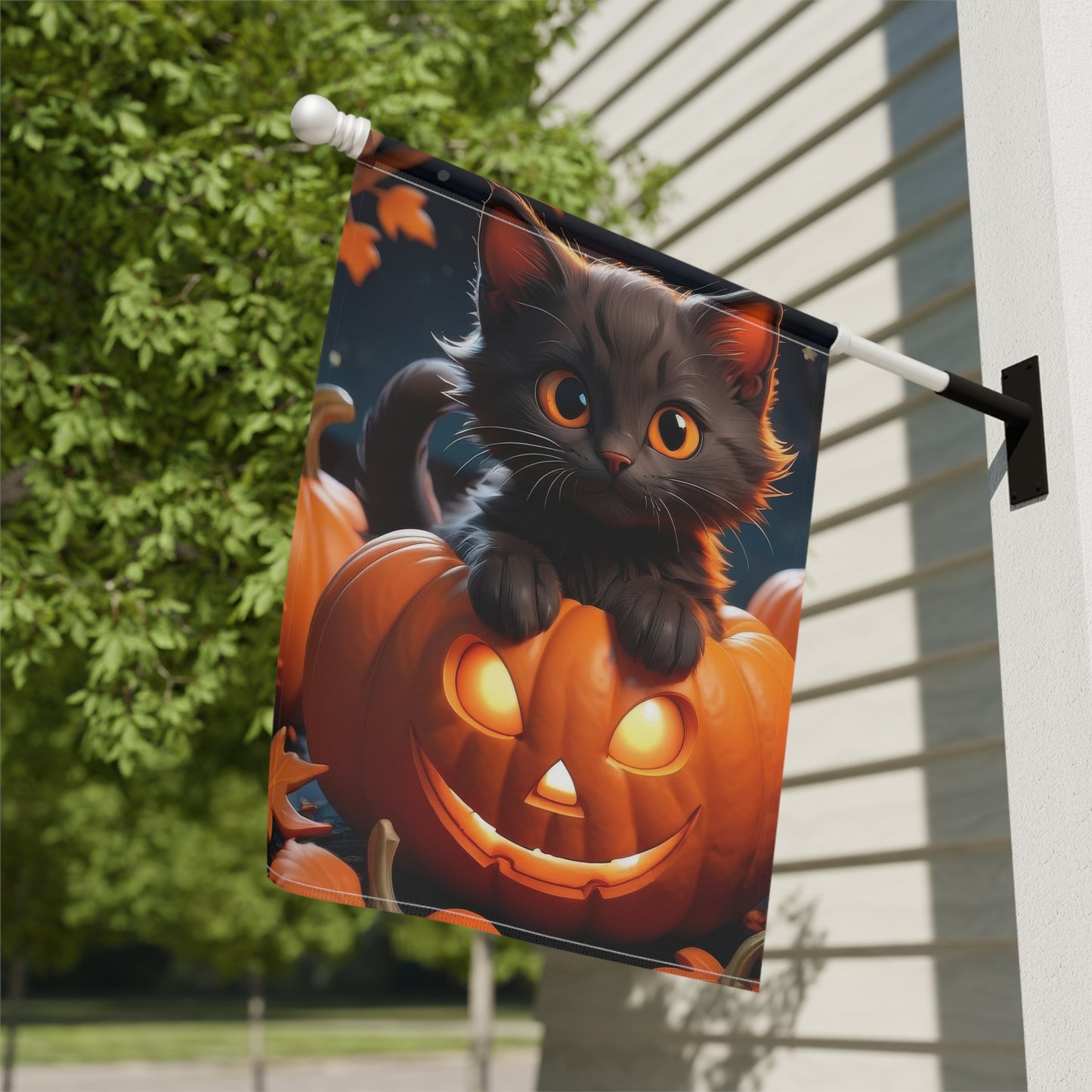 Cute Black Cat & Pumpkin Halloween Garden Flag