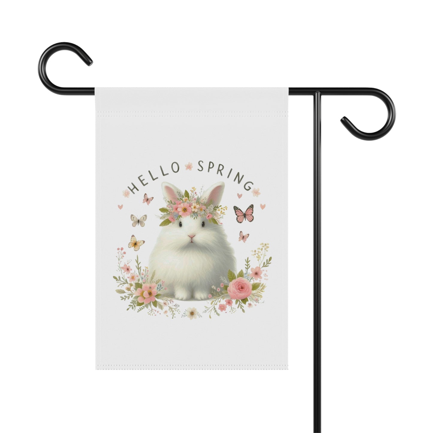 "Hello Spring" Fluffy Bunny Garden Flag