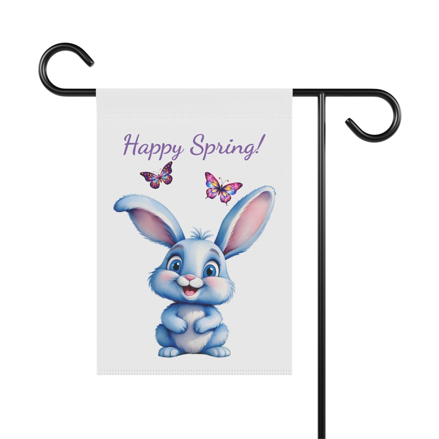 Happy Spring Blue Bunny & Butterflies Garden Flag
