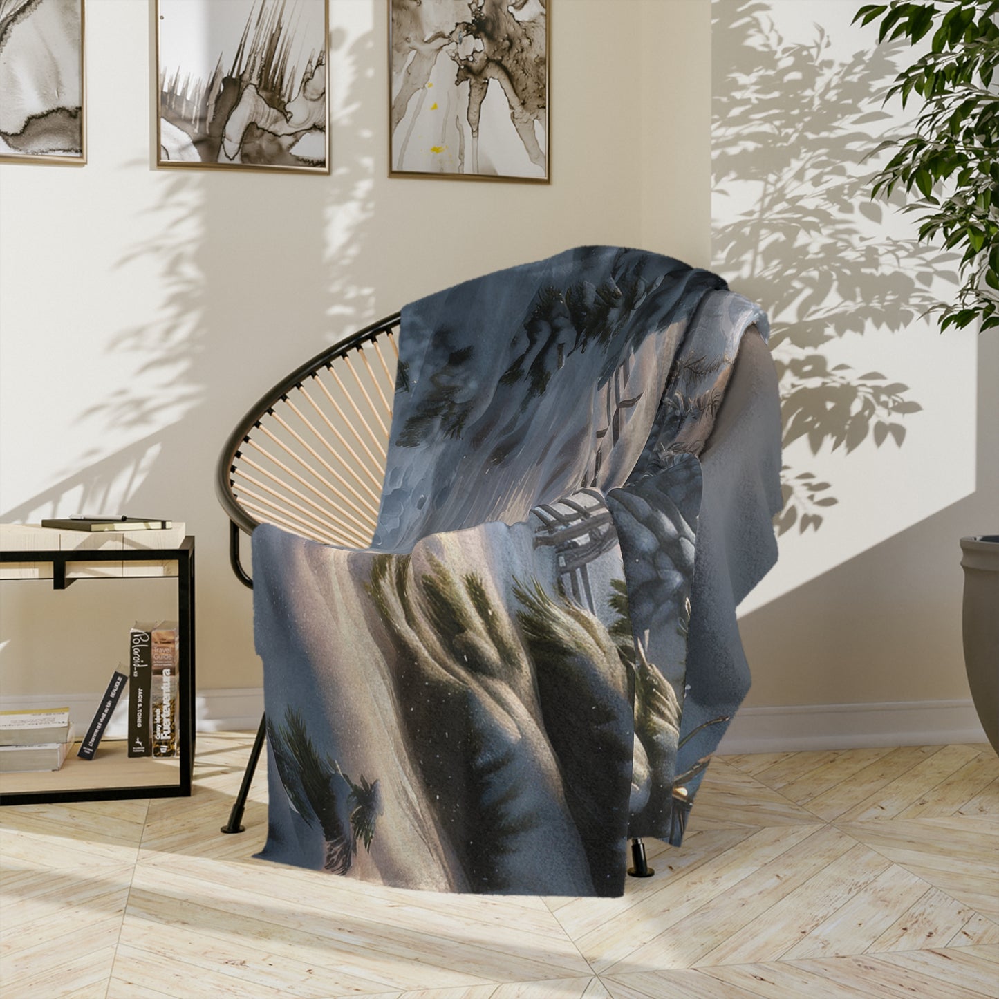 Christmas Cabin in the Woods Velveteen Plush Blanket