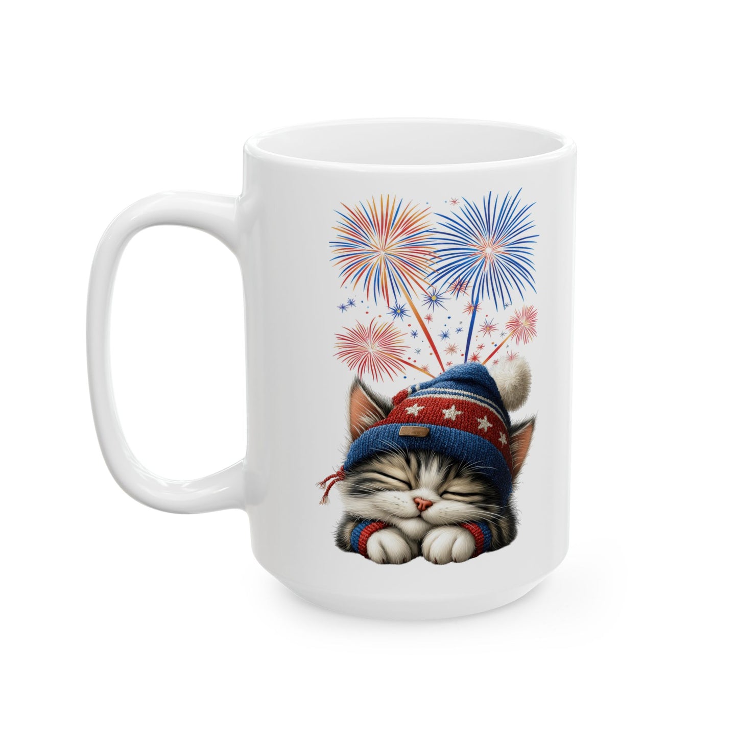 Sleepy Patriotic Kitten 4th of July Coffee Mug