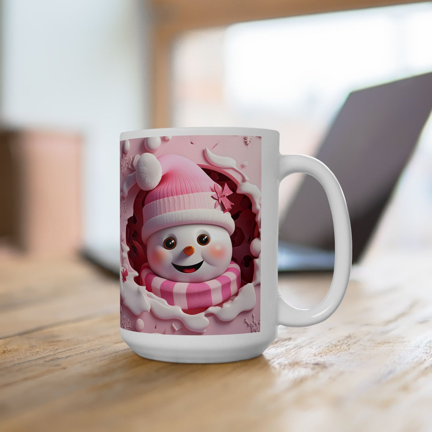 Adorable 3-D Pink Snowman Coffee Mug