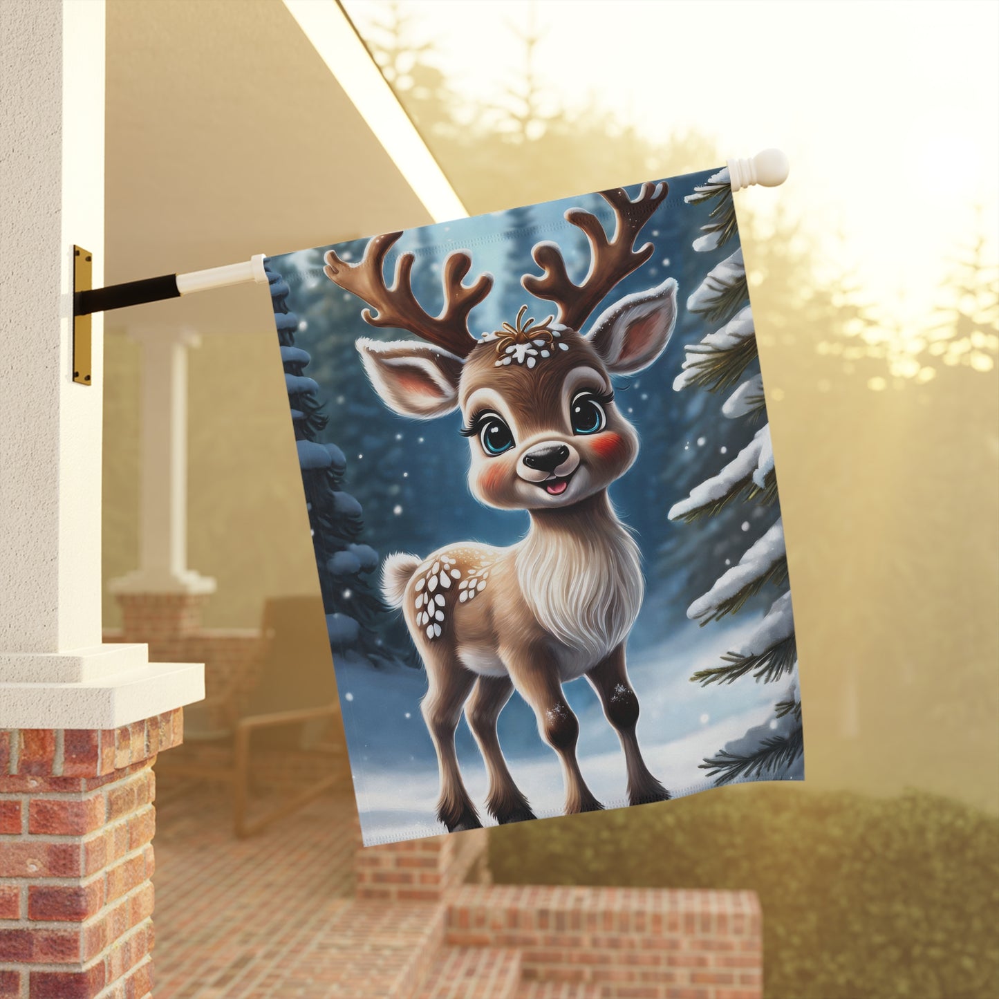 Cute Reindeer Holiday Garden Flag/ House Banner