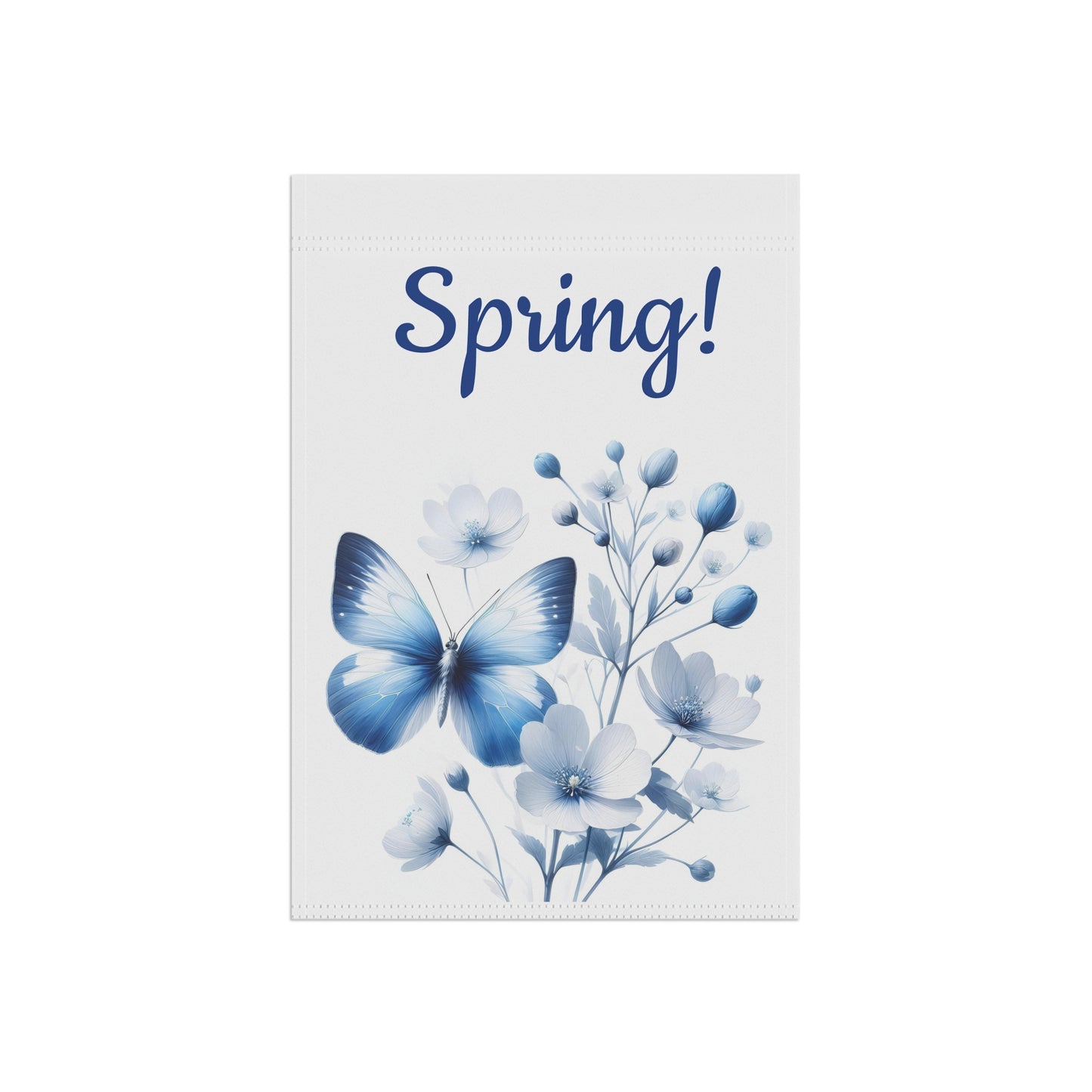Elegant Single Blue Butterfly & Blue Floral Spring Garden Flag