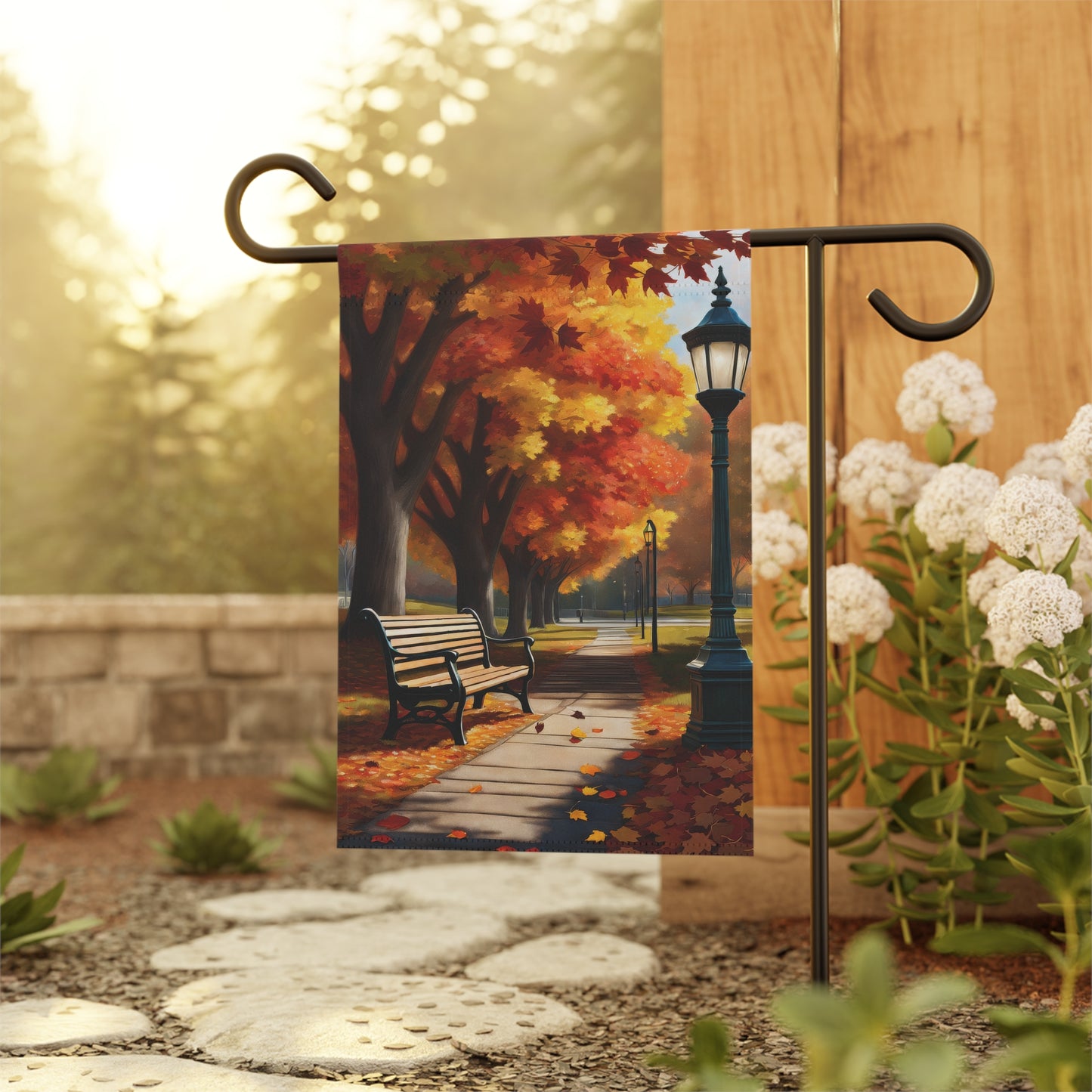 Vibrant Autumn Park Scene Garden Flag