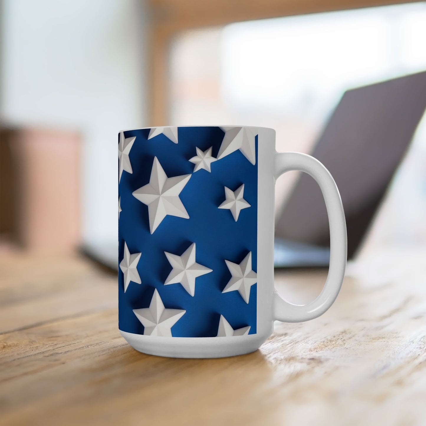 3D White Stars on Blue Coffee Mug