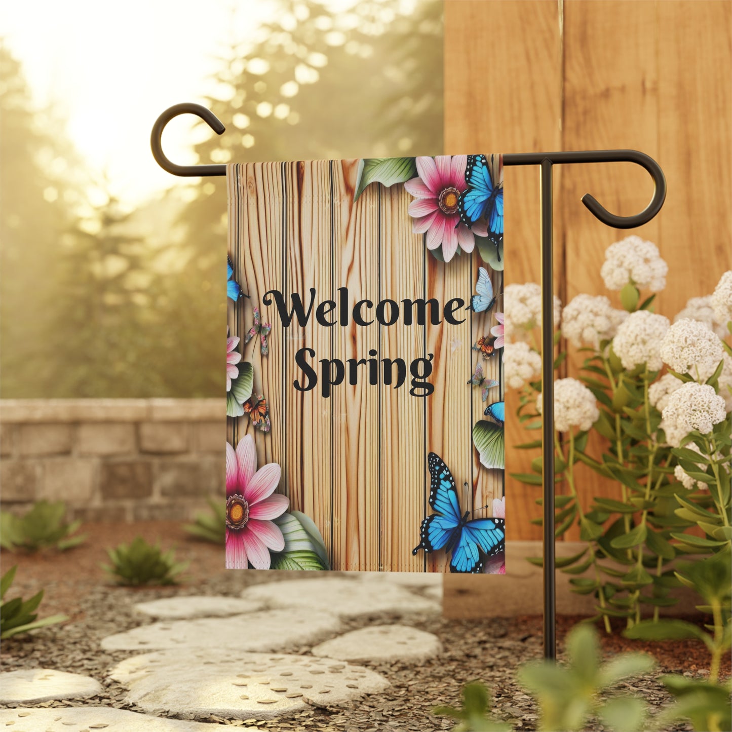 Rustic Wood Welcome Spring Garden Flag