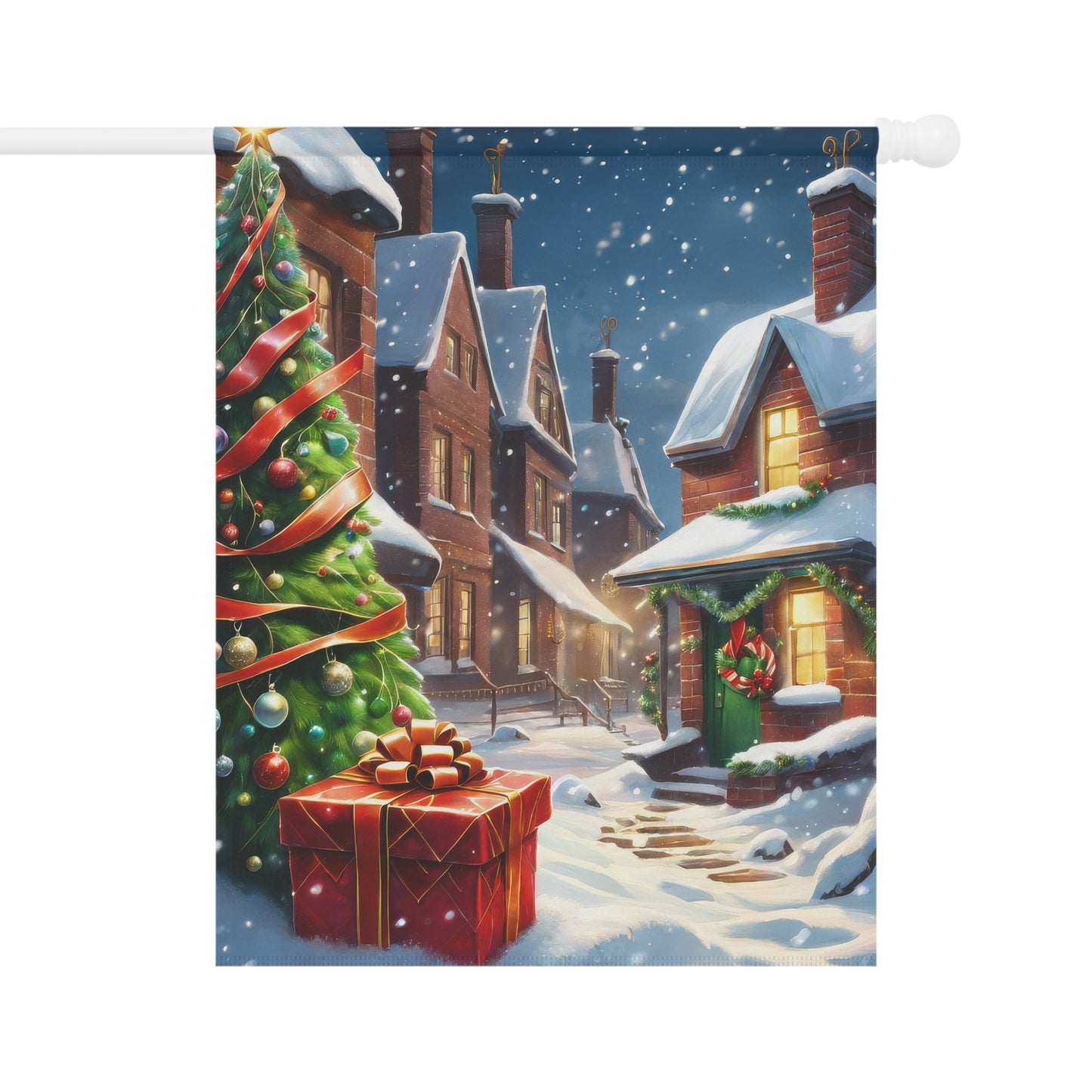 Cozy Christmas Street Garden Flag