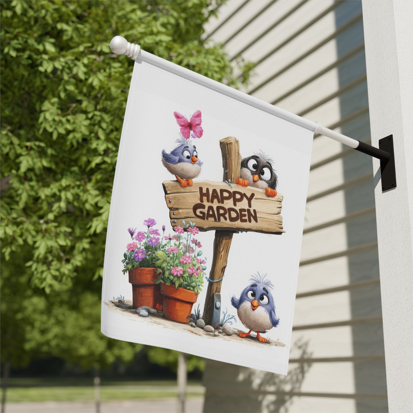 Cute Happy Garden Flag