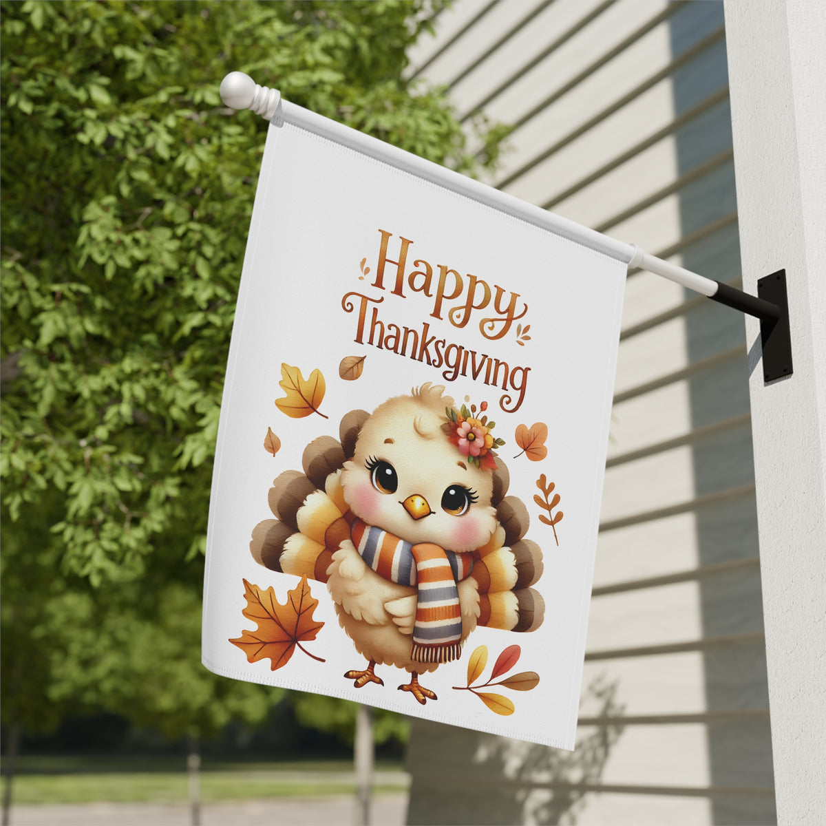 Cute Baby Turkey with Scarf Fall Thanksgiving Garden Flag