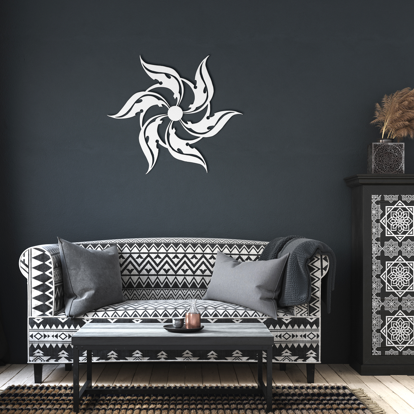 Beautiful_metal_tribal_wall_decor_White_Dark_Living_Room_Mockup.png