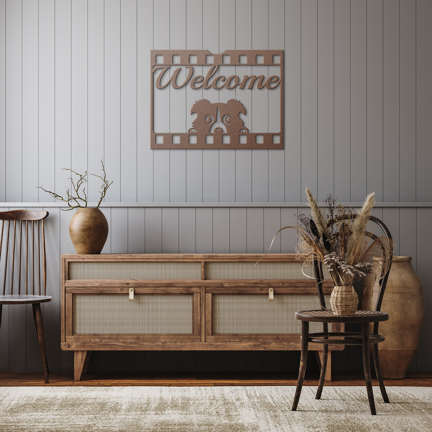Puppy_welcome_metal_sign_Copper_Rustic_Hallway_Mockup.png