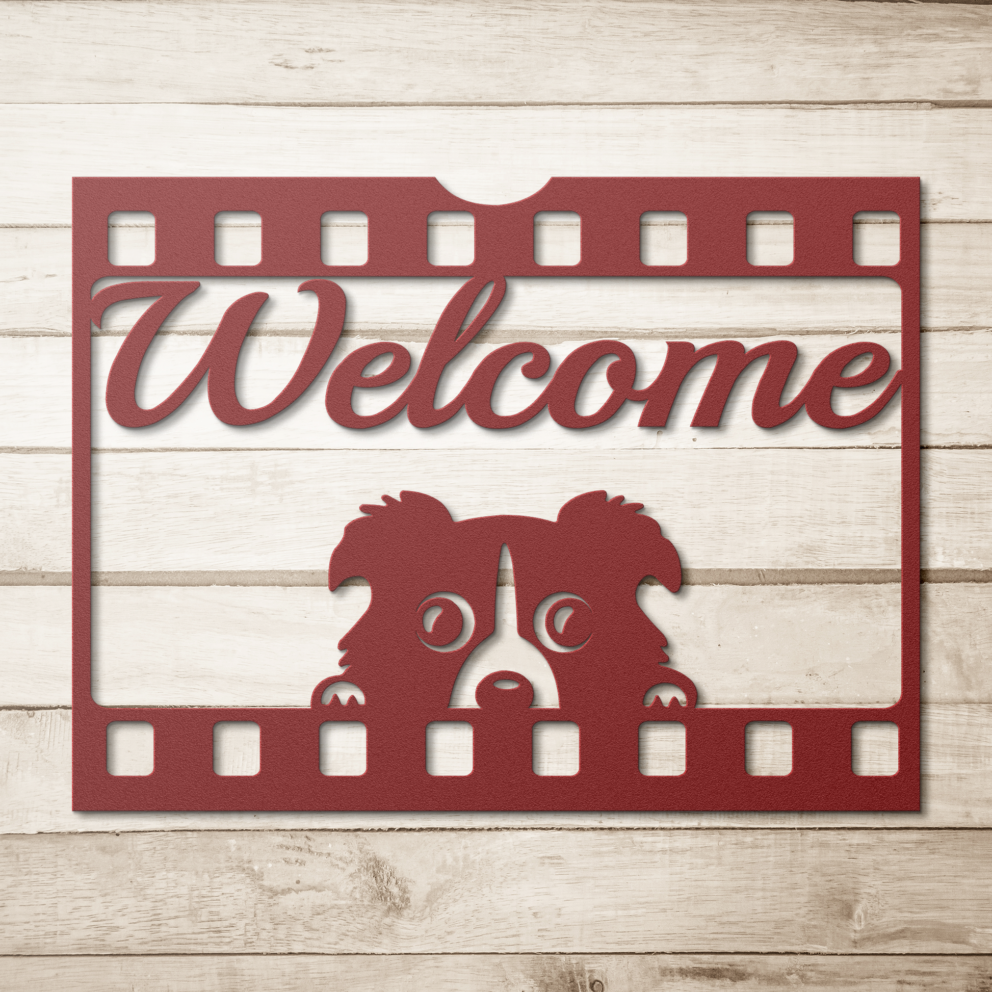 Puppy_welcome_metal_sign_Red_Simple_Wood_BKGD_Mockup.png