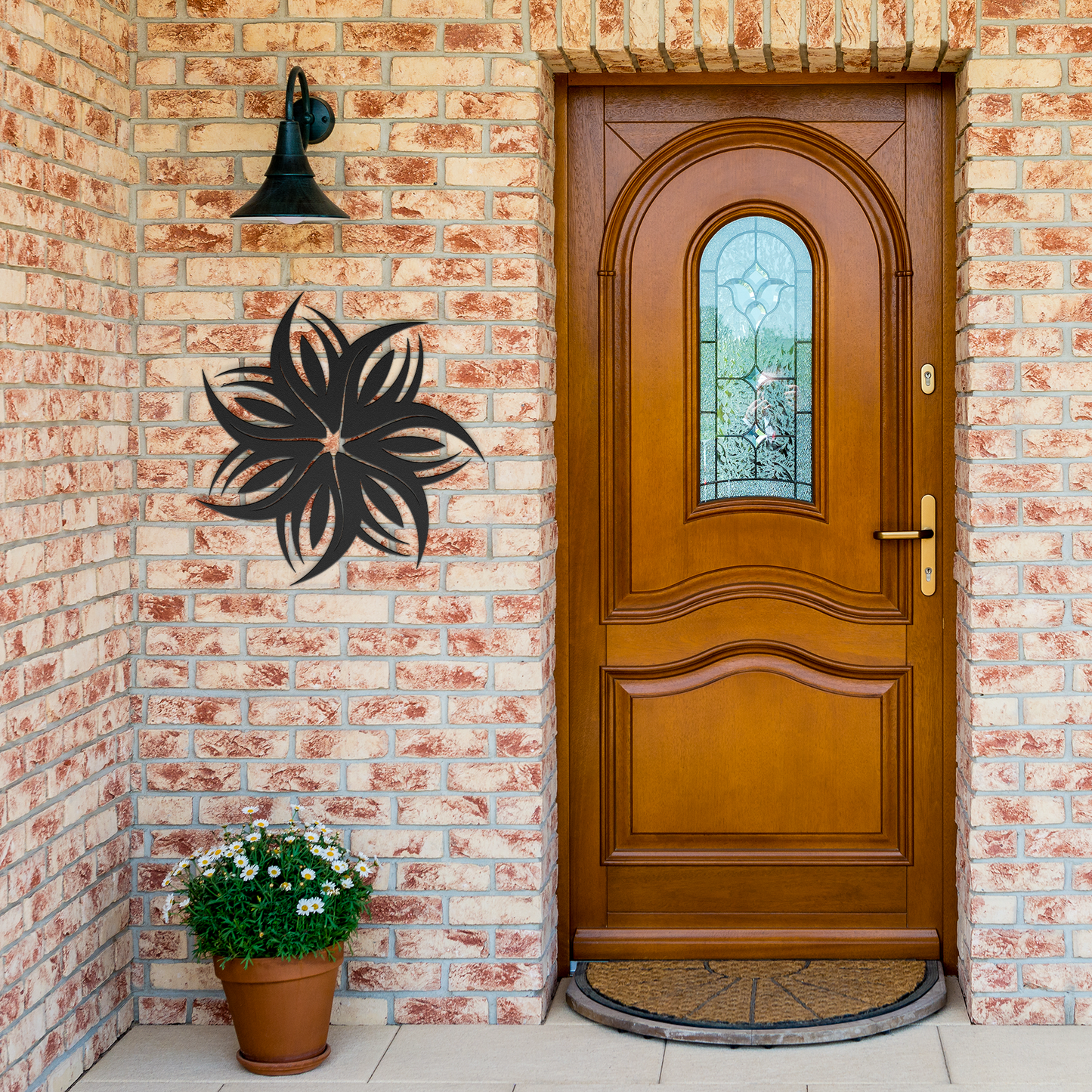 Tribal_flower_metal_wall_art_for_indoor__Black_Brick_Entrance_Mockup.png