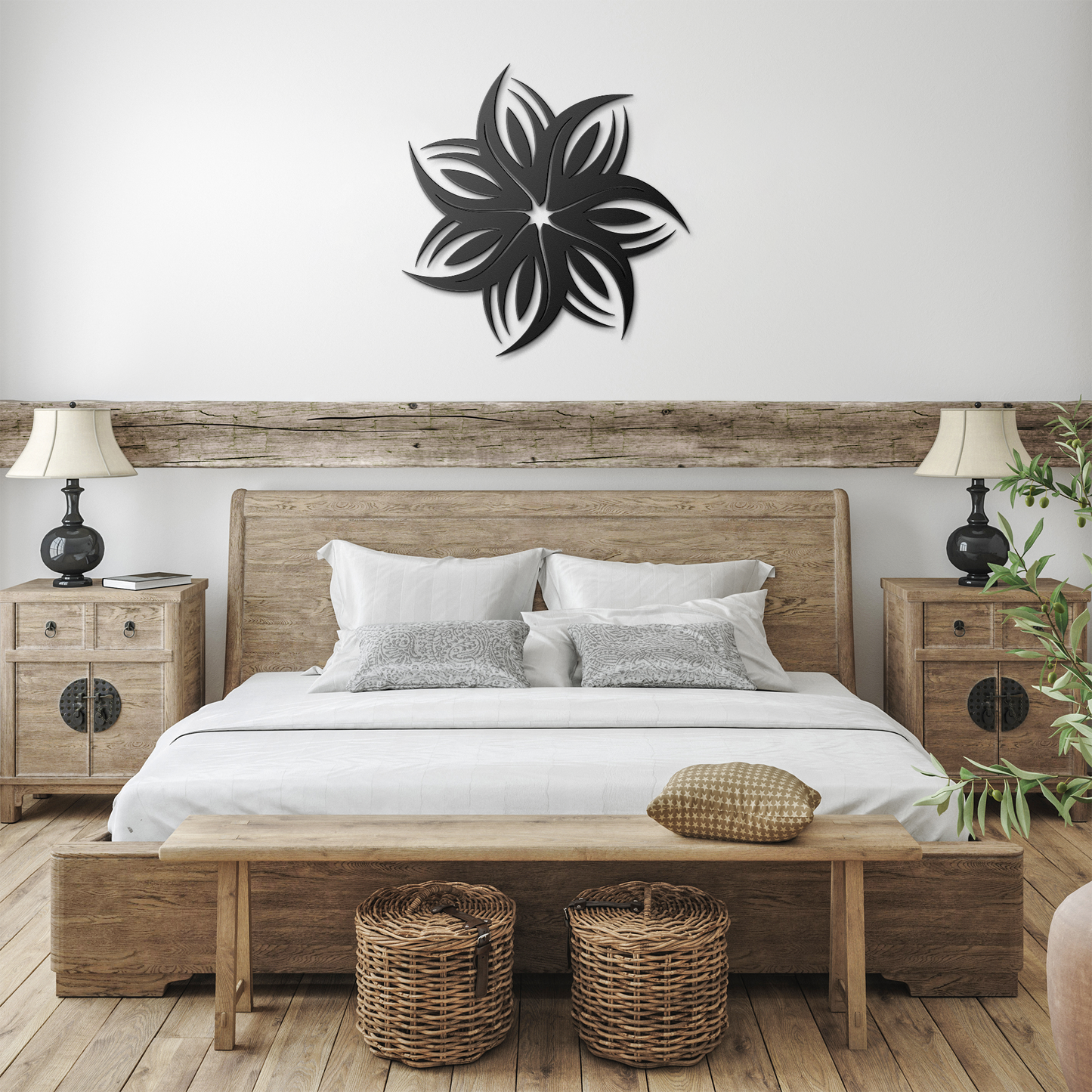 Tribal_flower_metal_wall_art_for_indoor__Black_Farmhouse_Bedroom_Mockup.png