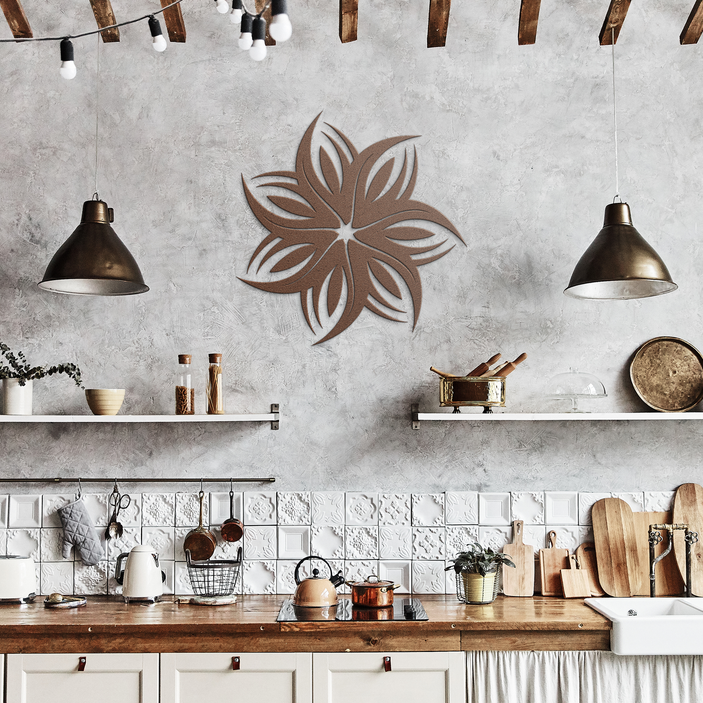 Tribal_flower_metal_wall_art_for_indoor__Copper_Rustic_Kitchen_Mockup.png