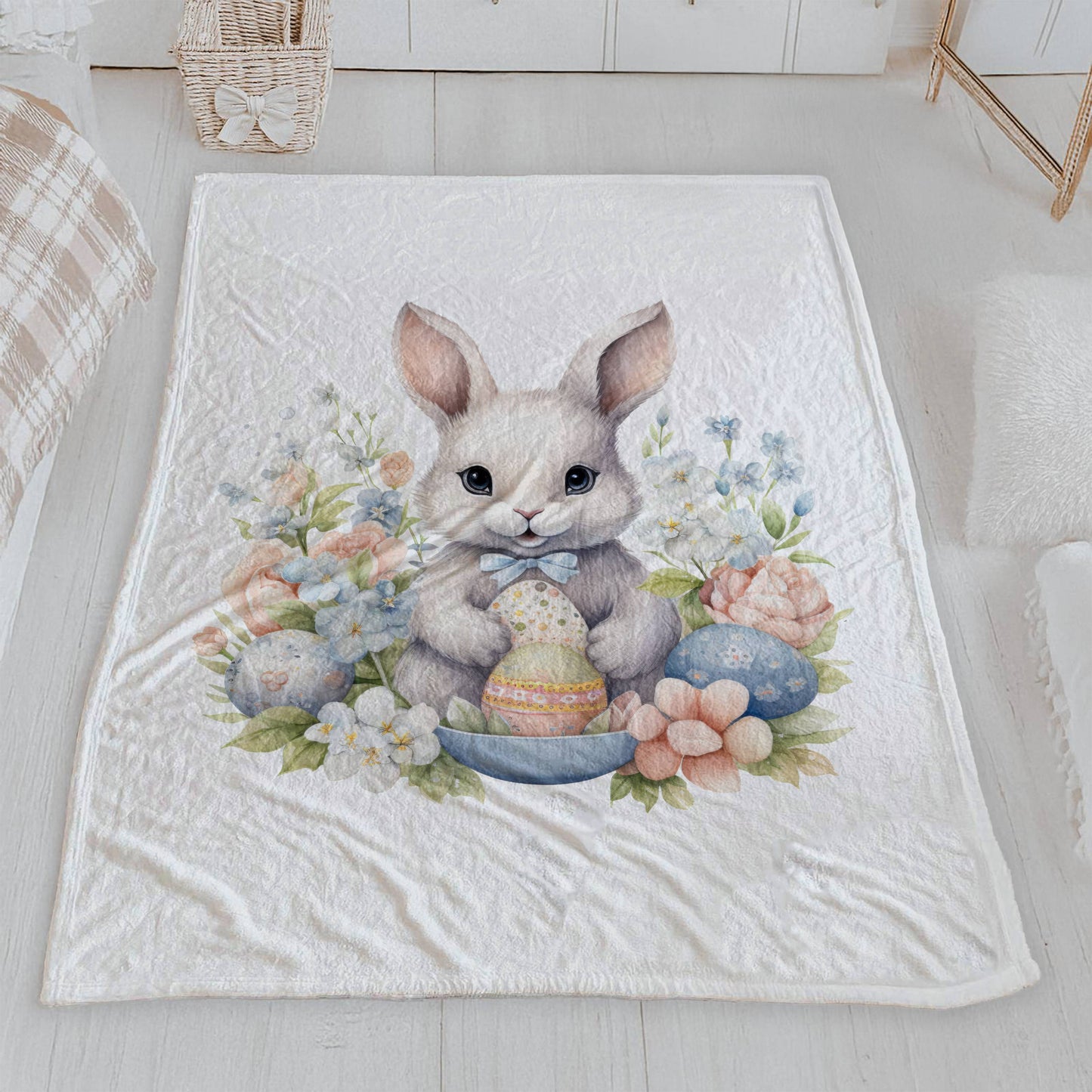 Adorable Pastel Easter Bunny Lightweight Velveteen Blanket