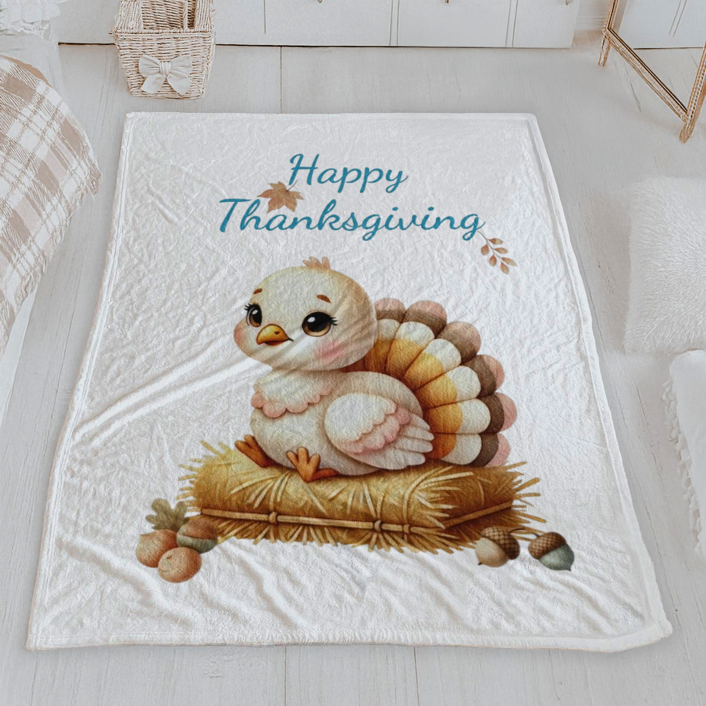 Happy Thanksgiving Cute Turkey Lightweight Velveteen Blanket