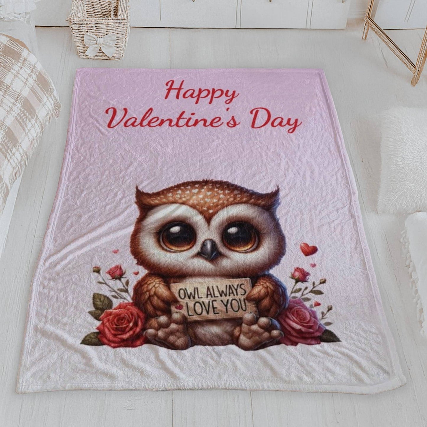 Happy Valentine's Day Owl Blanket