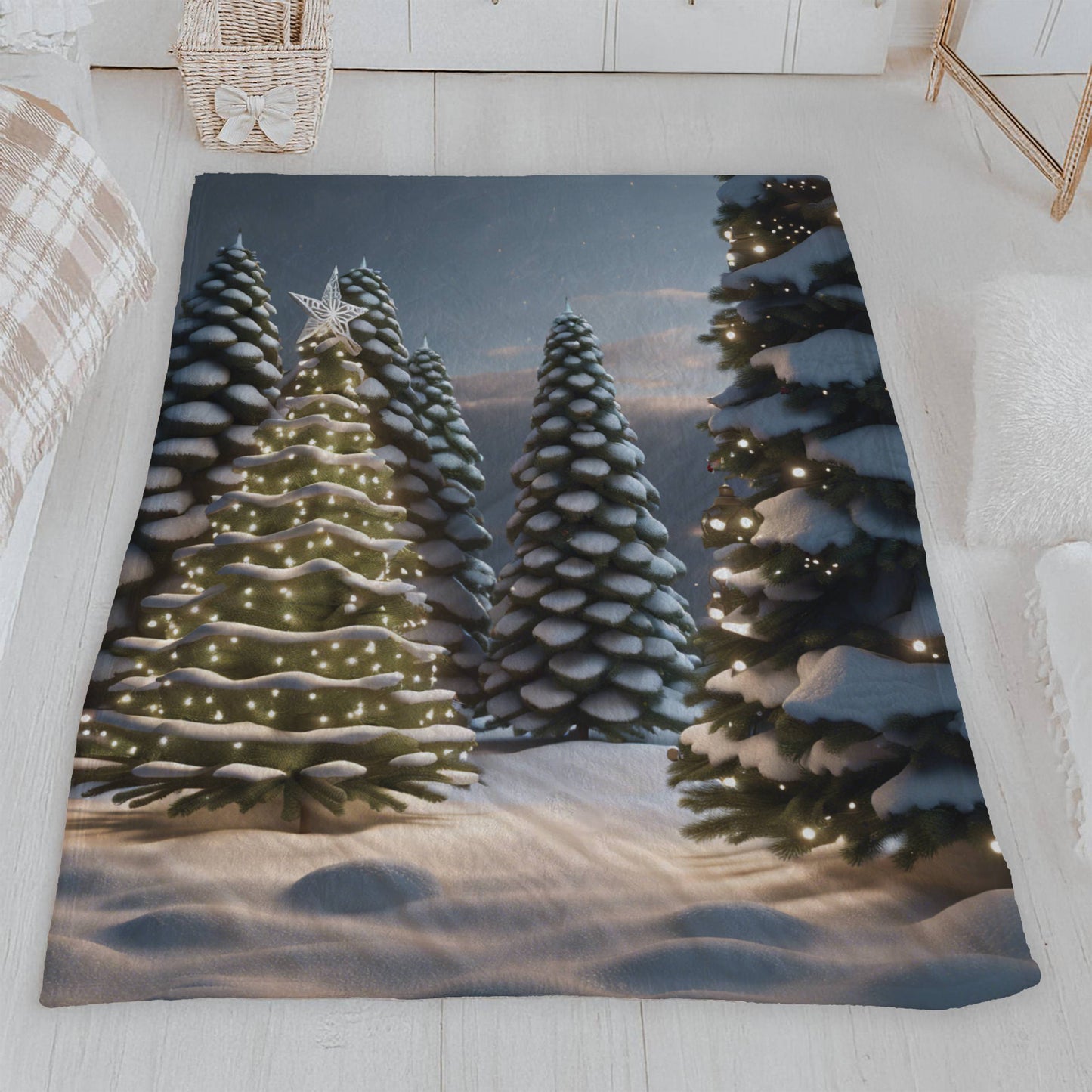 Twinkling Christmas Forest Velveteen Blanket