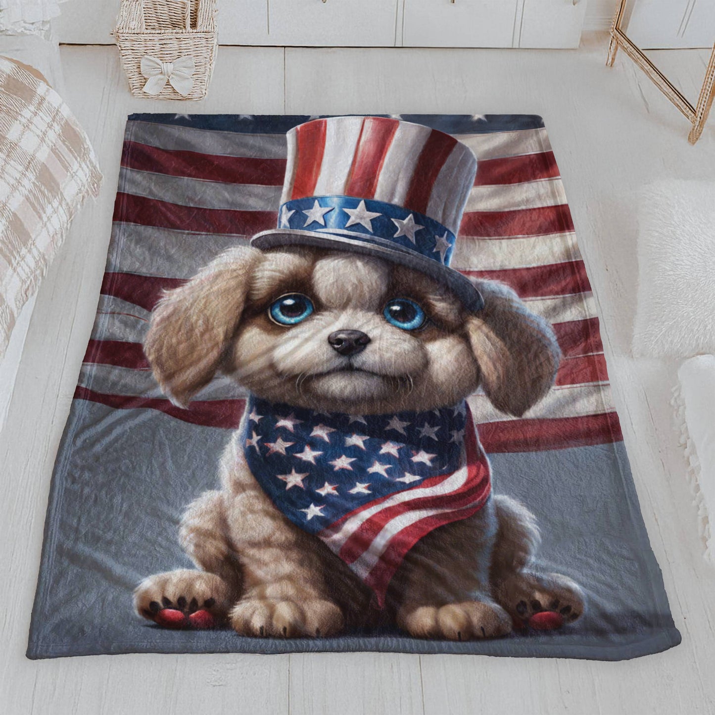 Cute Patriotic Puppy Velveteen Plush Blanket