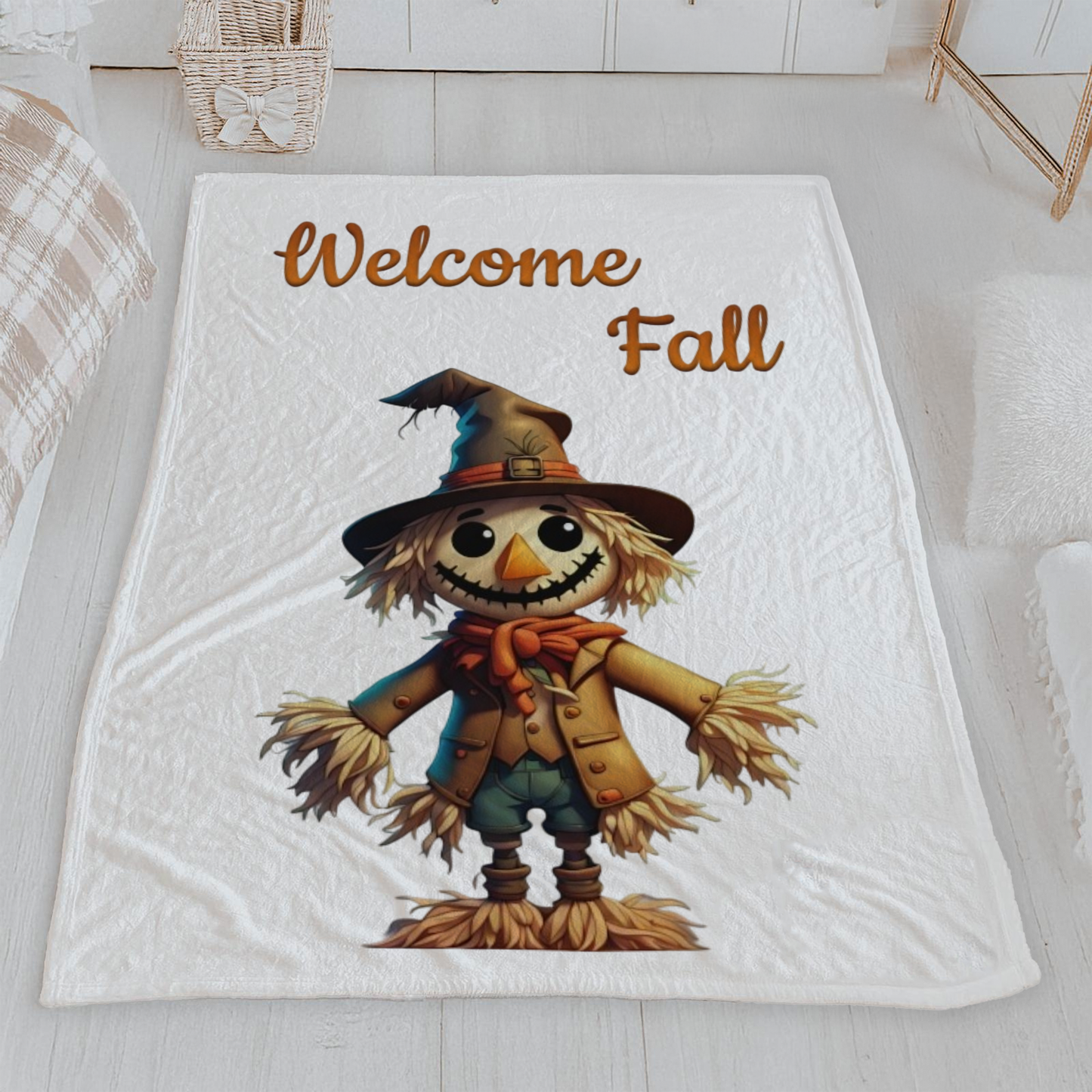 Welcome Autumn Scarecrow Velveteen Blanket