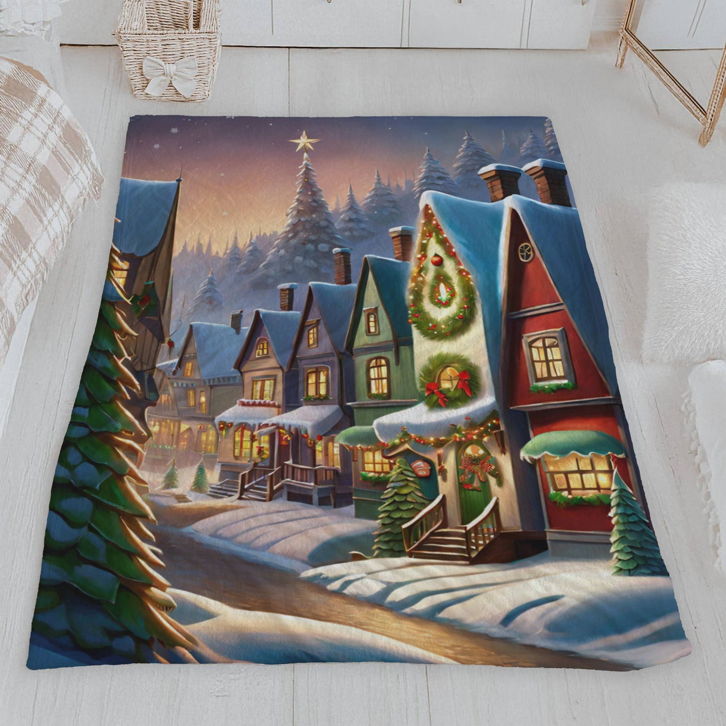 Festive Snowy Street Winter Wonderland Throw