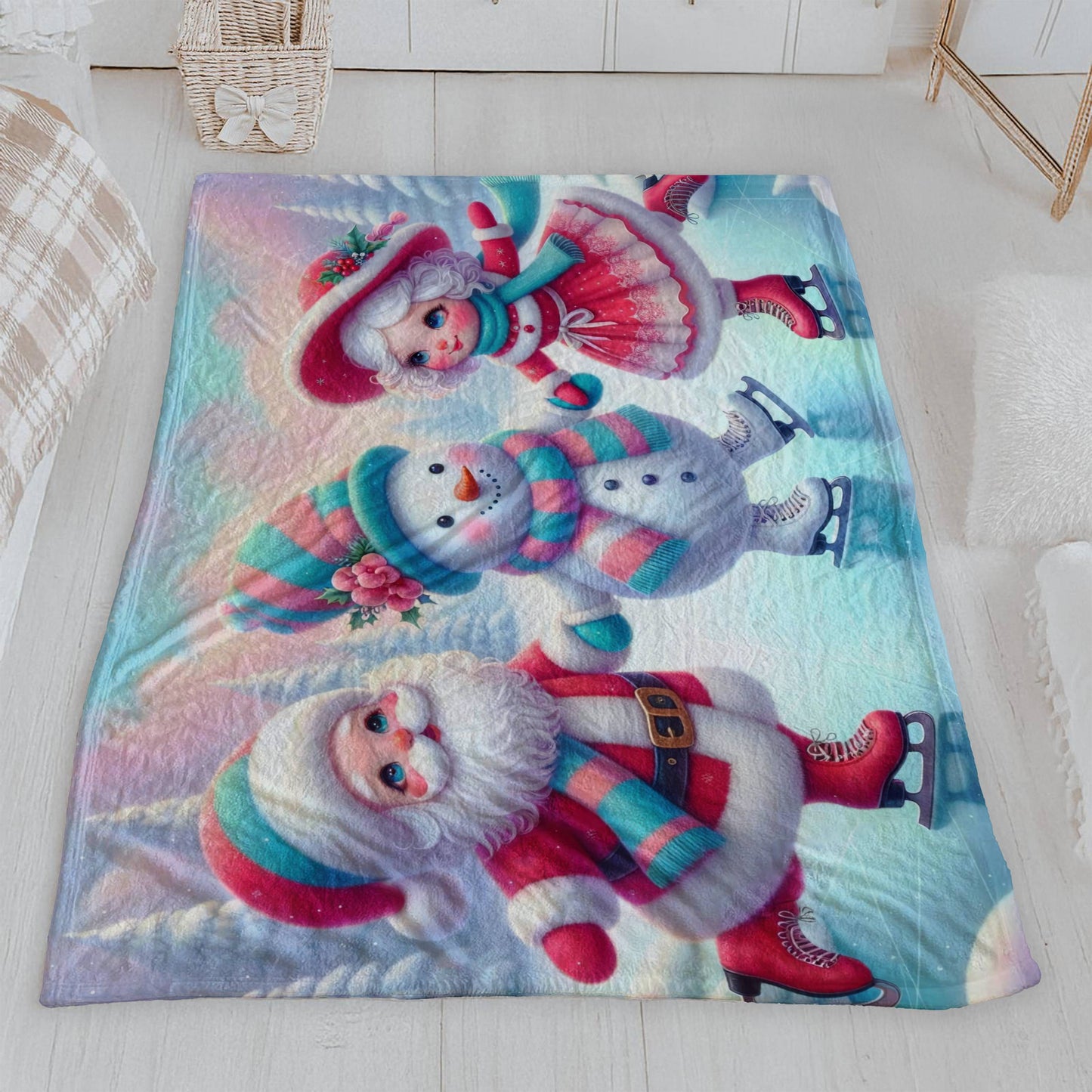 Christmas Ice Skating Trio Velveteen Blanket