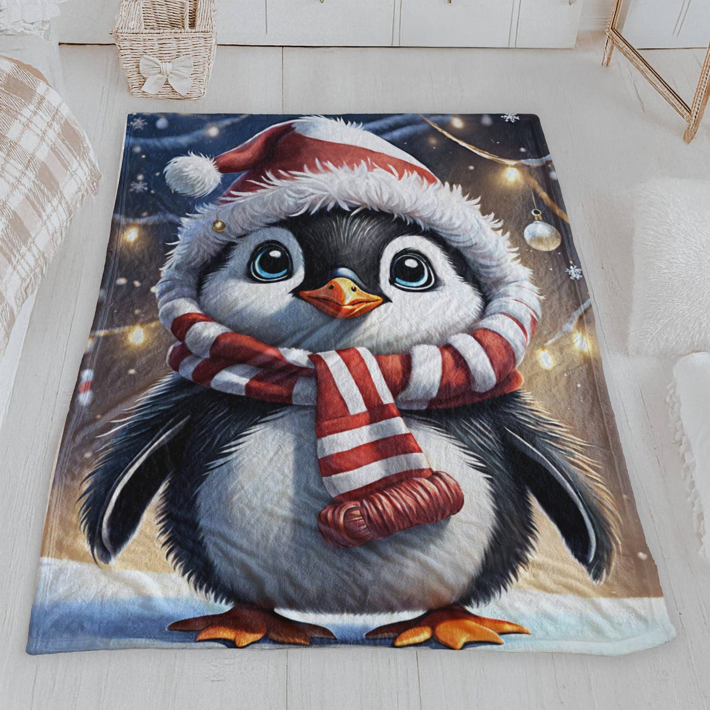 Adorable Christmas Penguin Velveteen Plush Blanket
