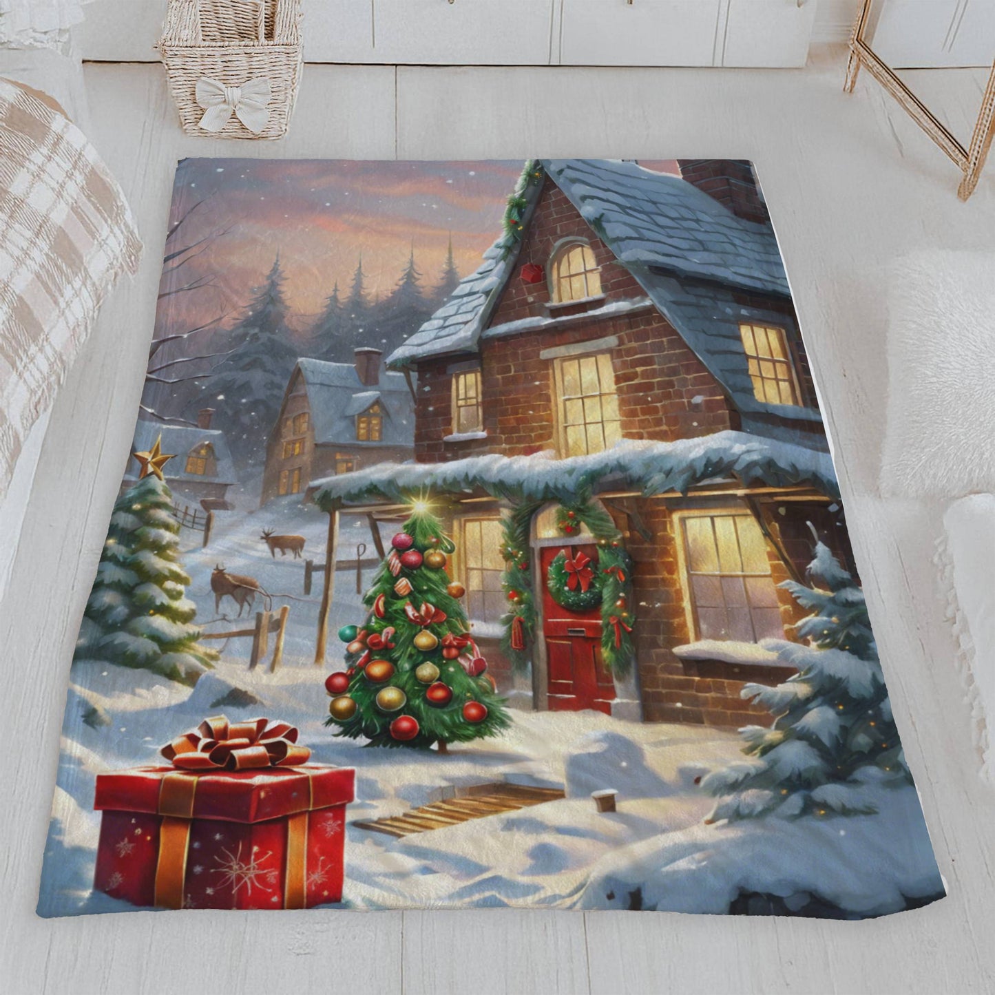Cozy Christmas House Velveteen Plush Blanket