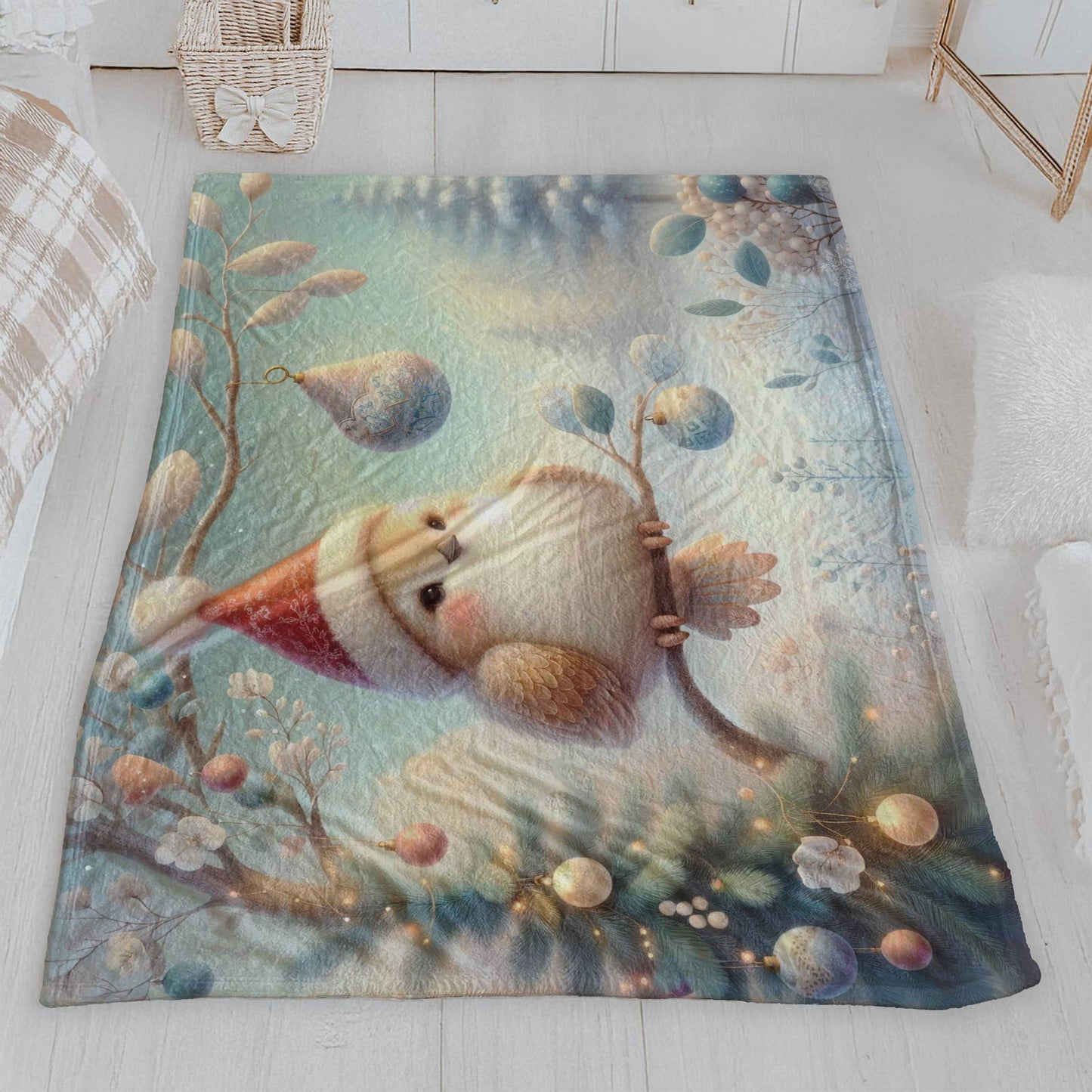 Adorable Christmas Bird Velveteen Blanket