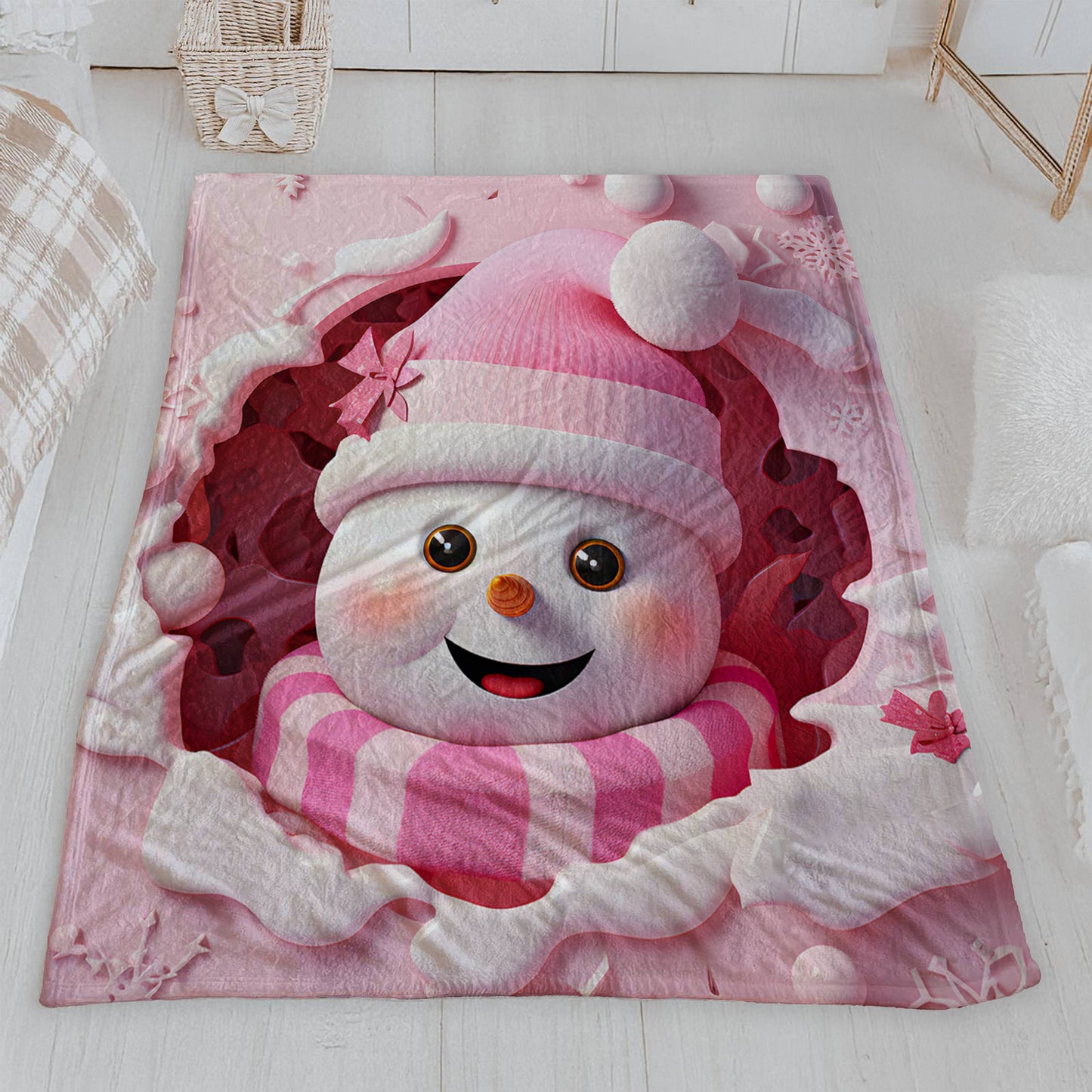 Cute pink snowman Velveteen Blanket