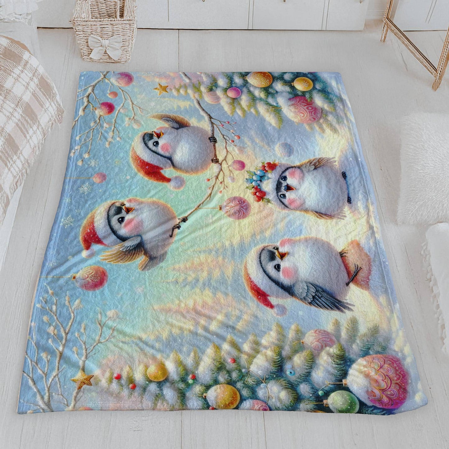 Adorable Christmas Bird Choir Velveteen Blanket