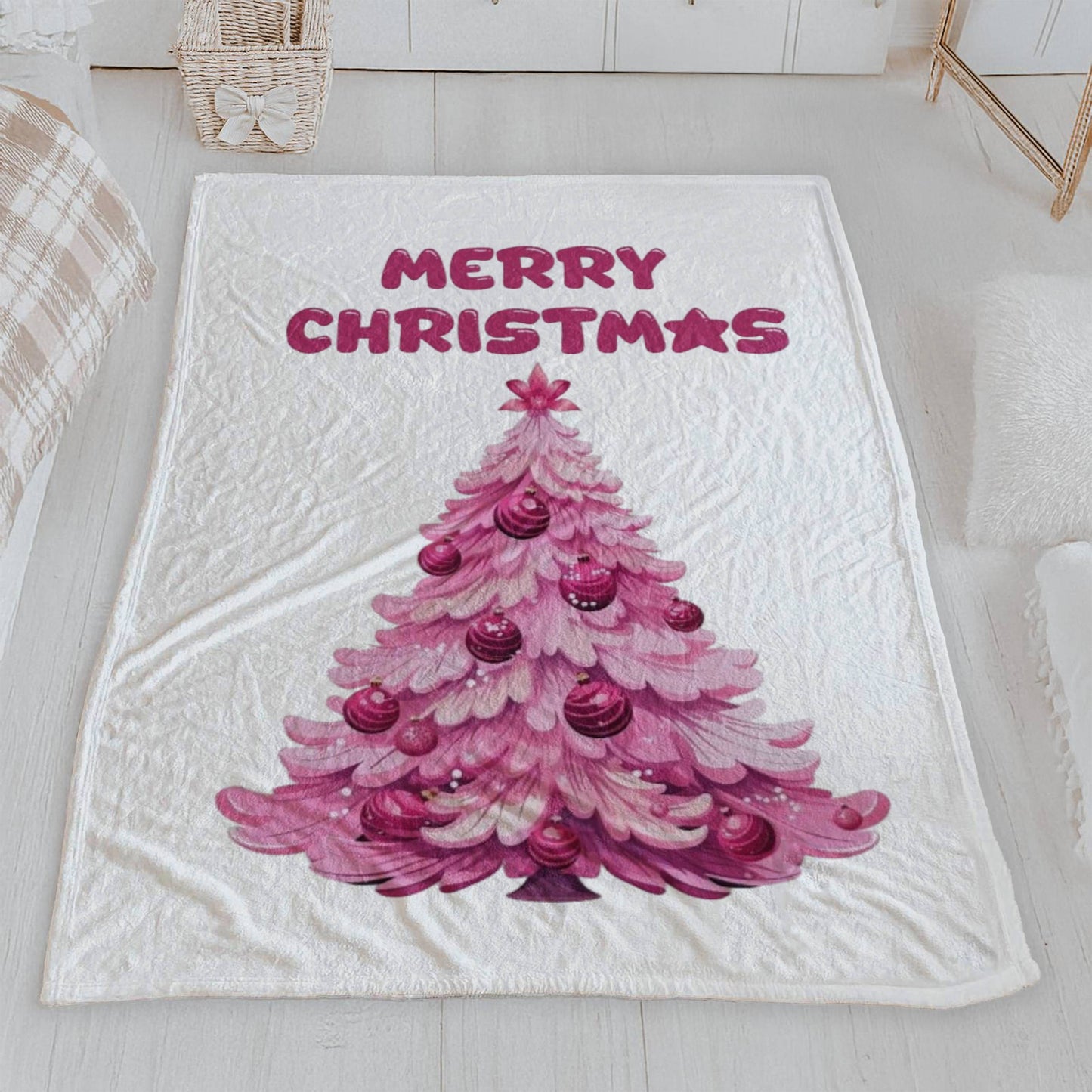 Pink Christmas Tree Velveteen Blanket