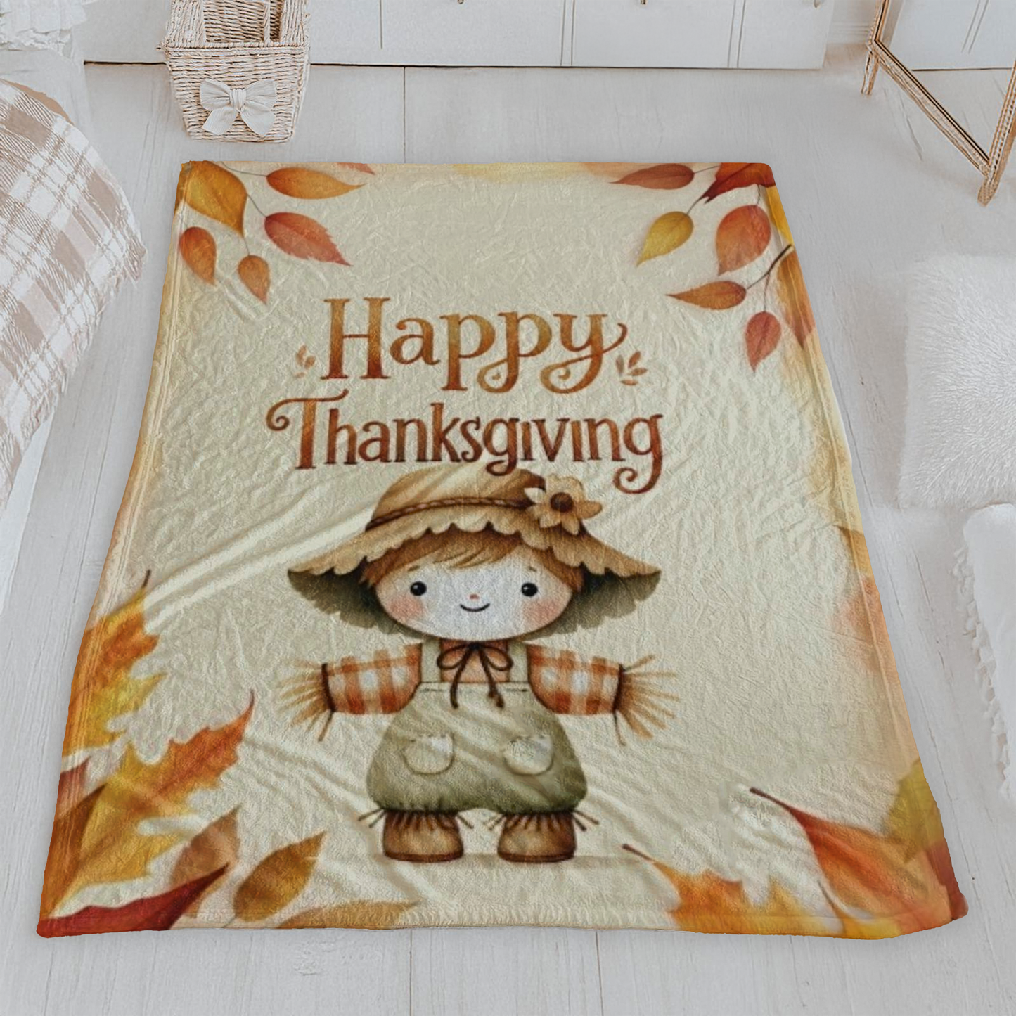 Happy Thanksgiving Scarecrow Velveteen Blanket