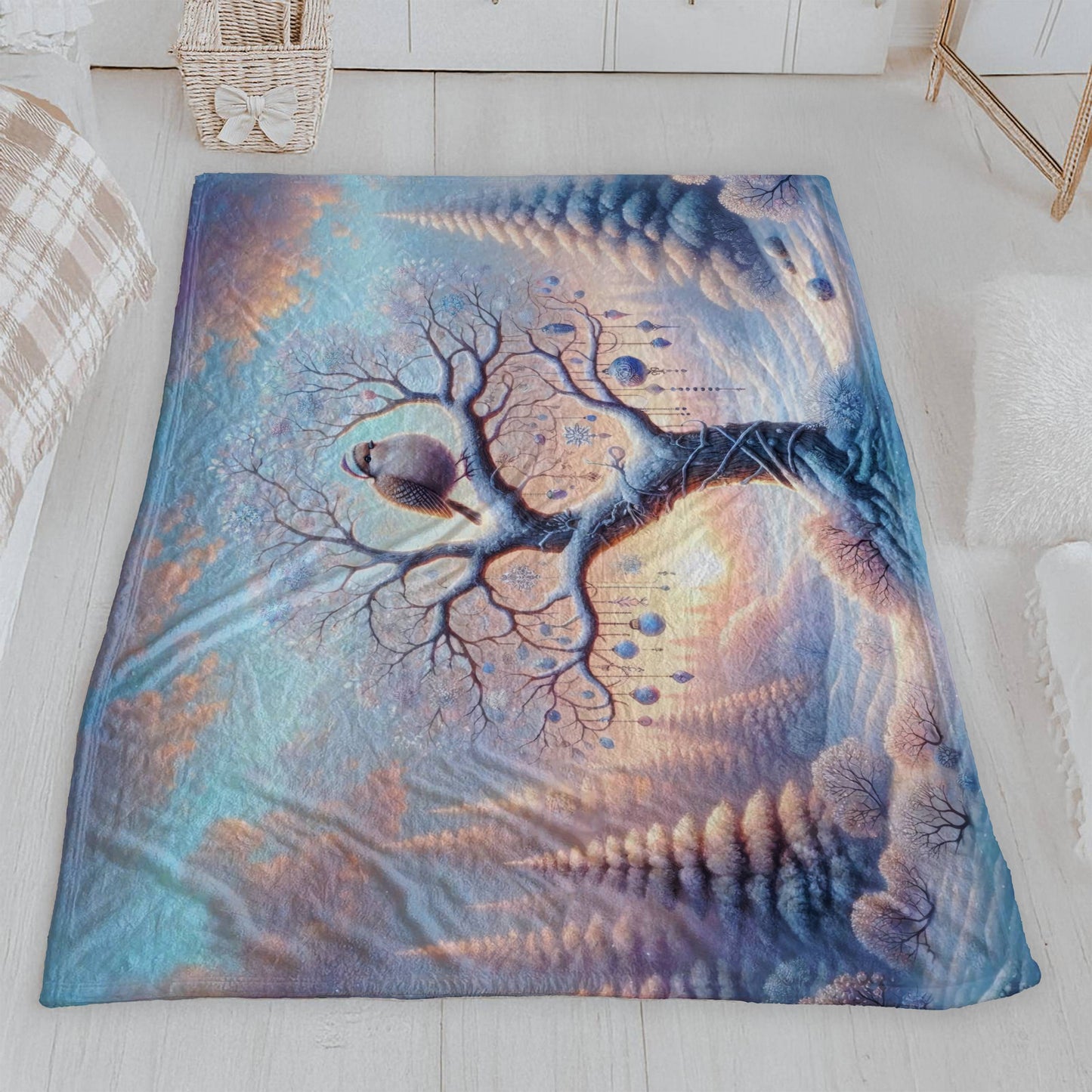 Whimsical Winter Bird Velveteen Blanket