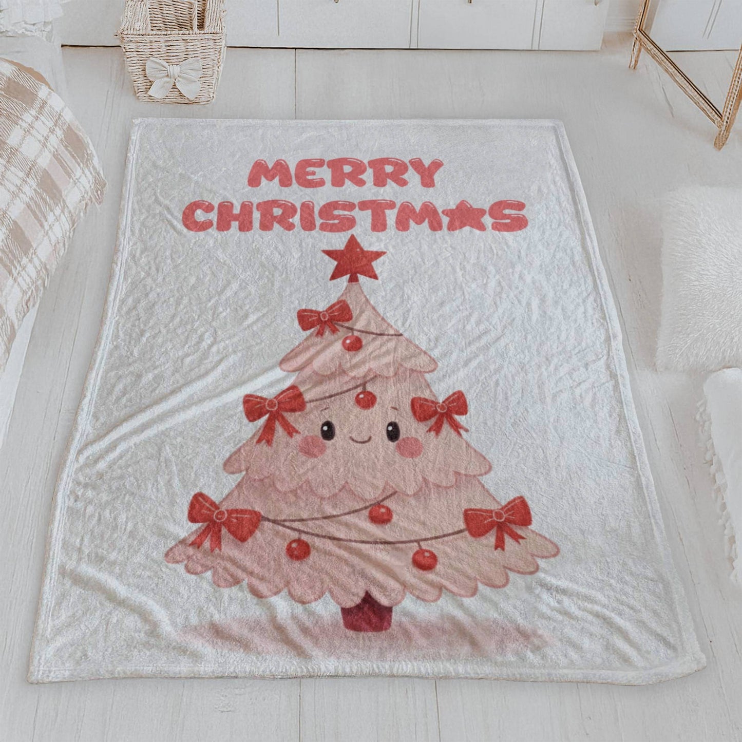 Cute Pink Christmas Tree Velveteen Blanket Throw