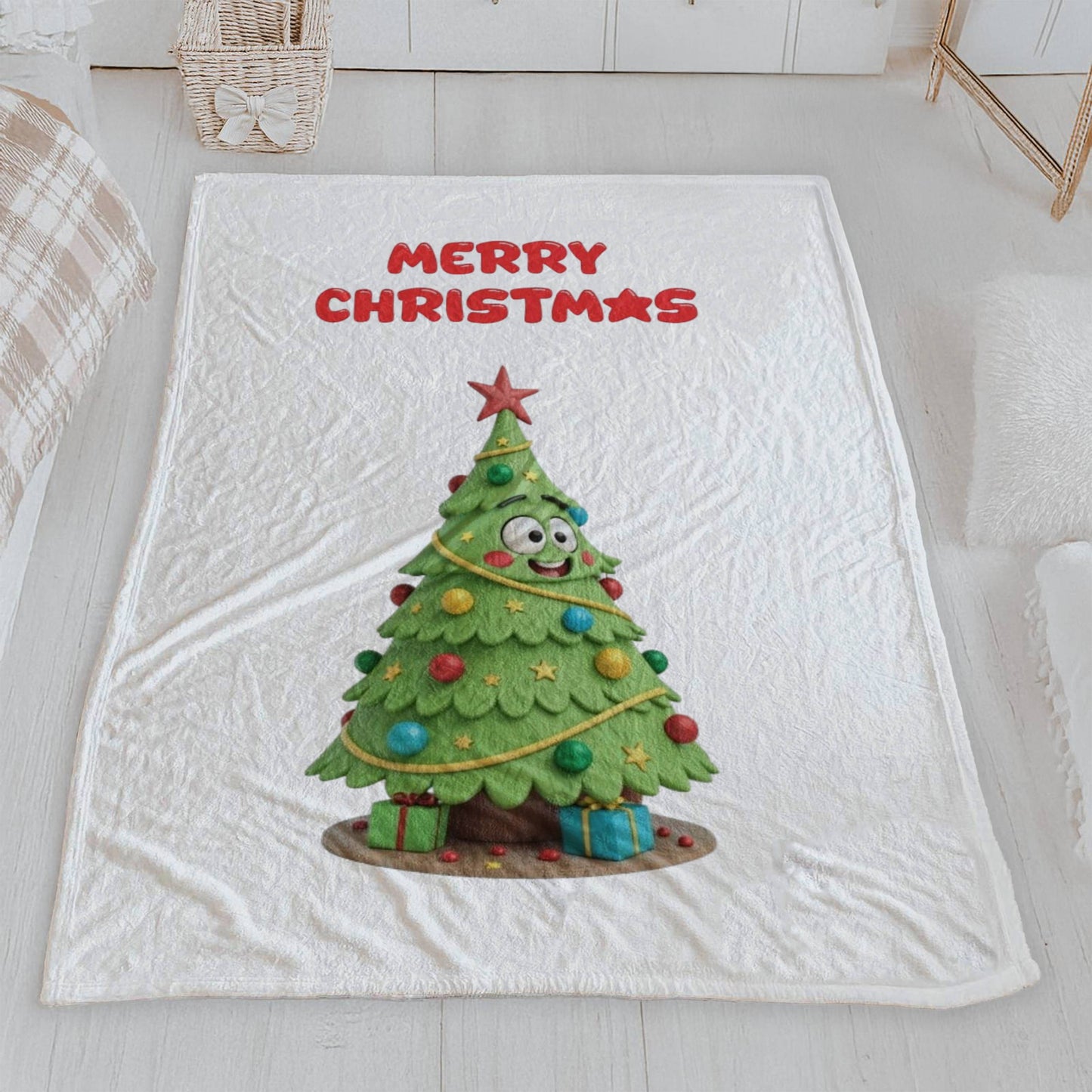 Funny Cartoon Christmas Tree Velveteen Blanket