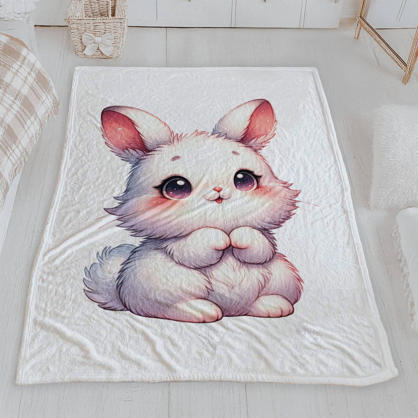 Adorable Big-Eyed Bunny Velveteen Blanket